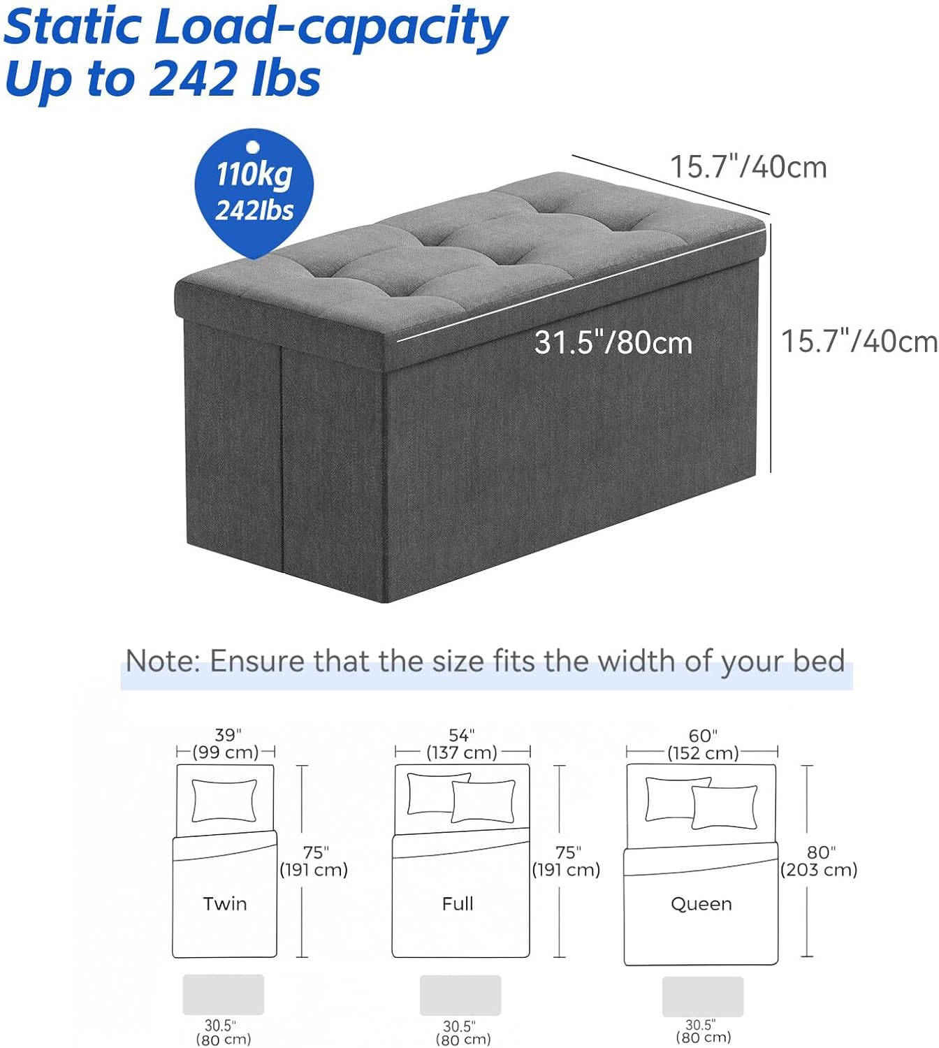 Brian & Dany Pouf Pieghevole Contenitore, Grigio Scuro - immagine 4