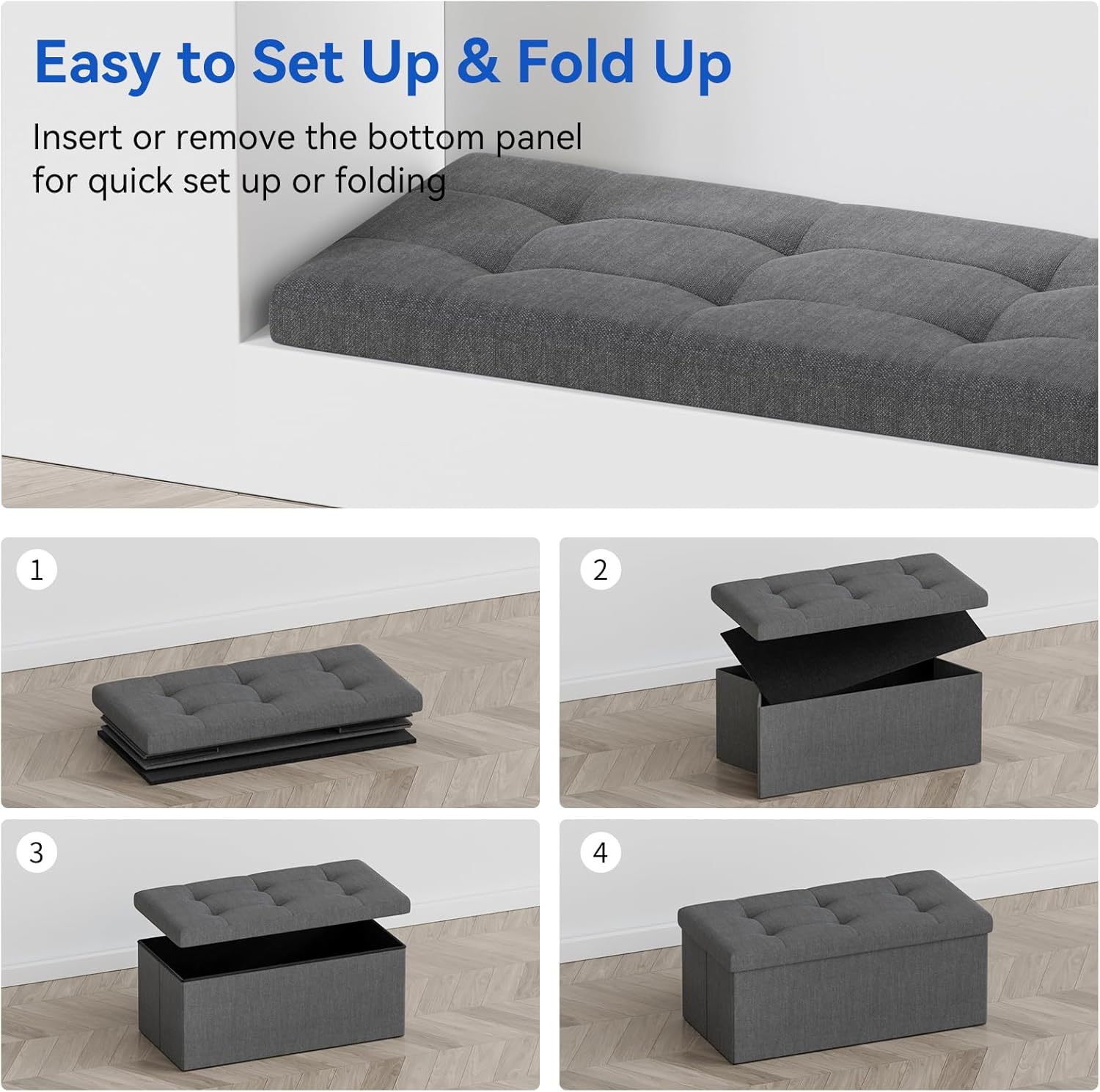 Brian & Dany Pouf Pieghevole Contenitore, Grigio Scuro - immagine 6