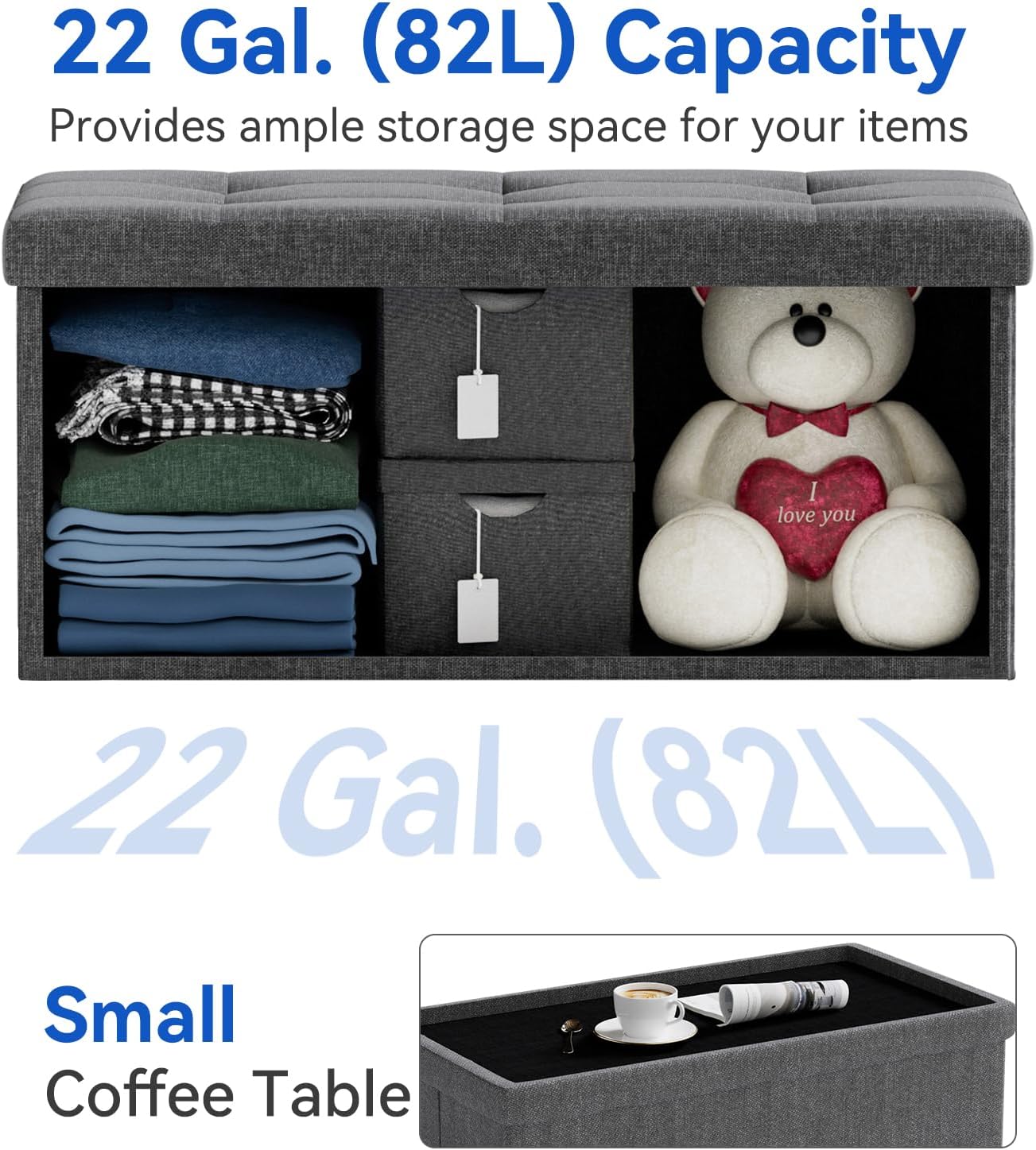 Brian & Dany Pouf Pieghevole Contenitore, Grigio Scuro - immagine 7