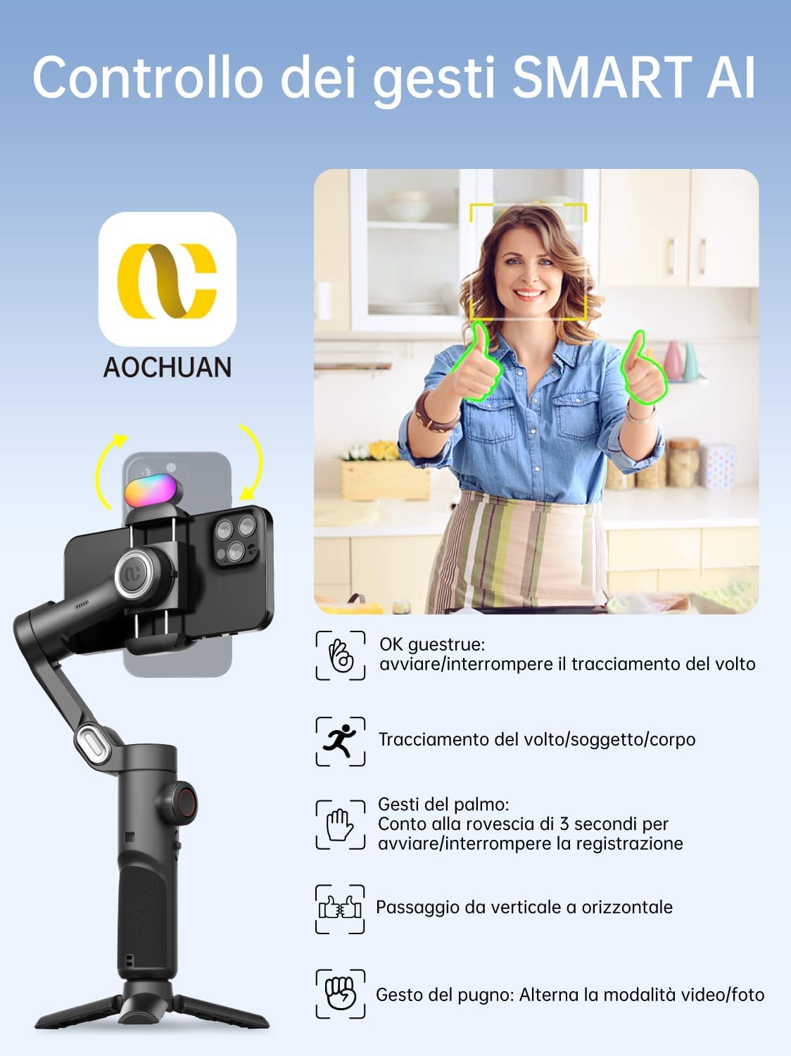 Aochuan Smart XE Kit - Stabilizzatore Gimbal Smartphone 3-Axis - immagine 5