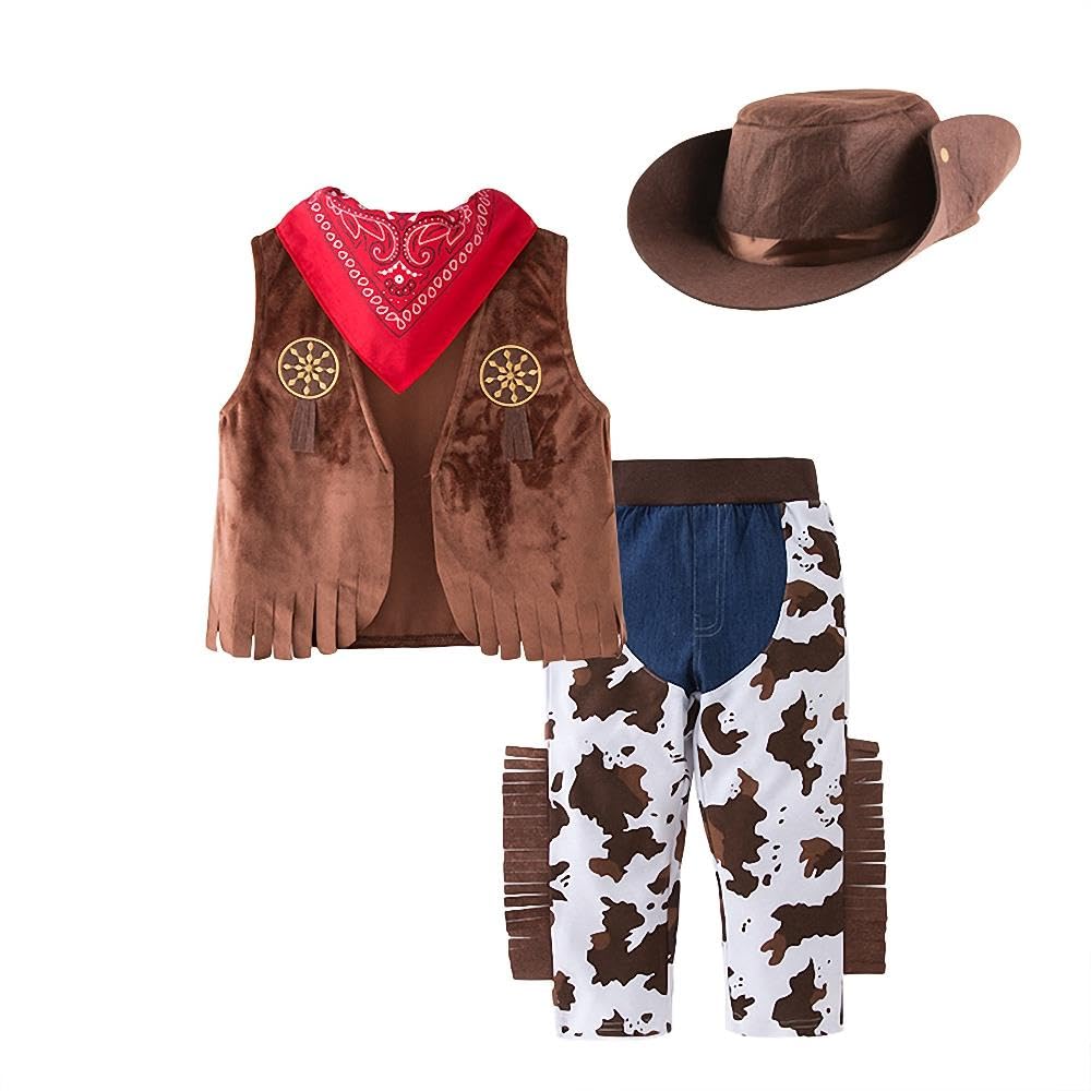 Lito Angels Vestito Costume Set da Cowboy con Bandana Rossa, Gilet e Cappello per Bambino, Marrone