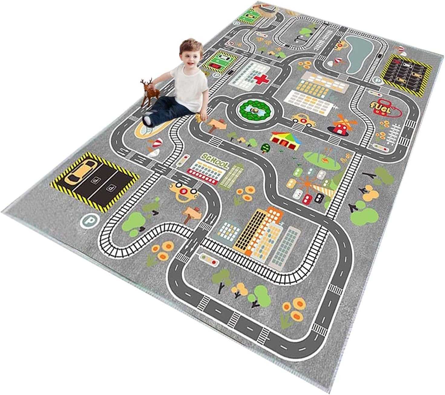 Zfhnyjwkl Tappeto Macchinine Bambini 140x200cm, Antiscivolo