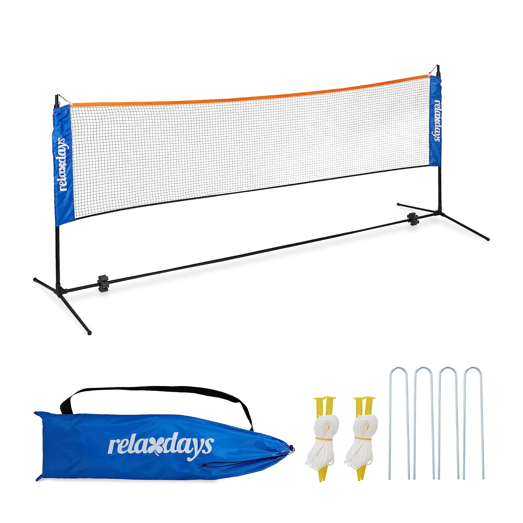 Relaxdays Rete da Badminton Regolabile 225cm, Nero Blu