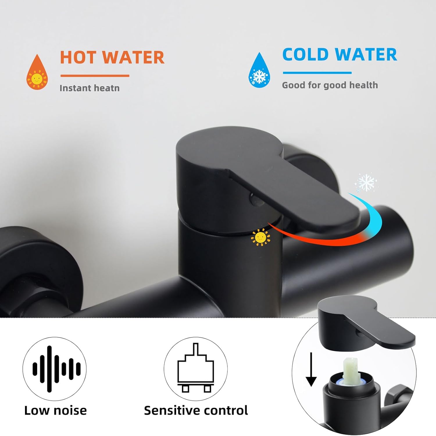 Phasat Rubinetto per Vasca da Bagno con Doccetta, Nero - immagine 4