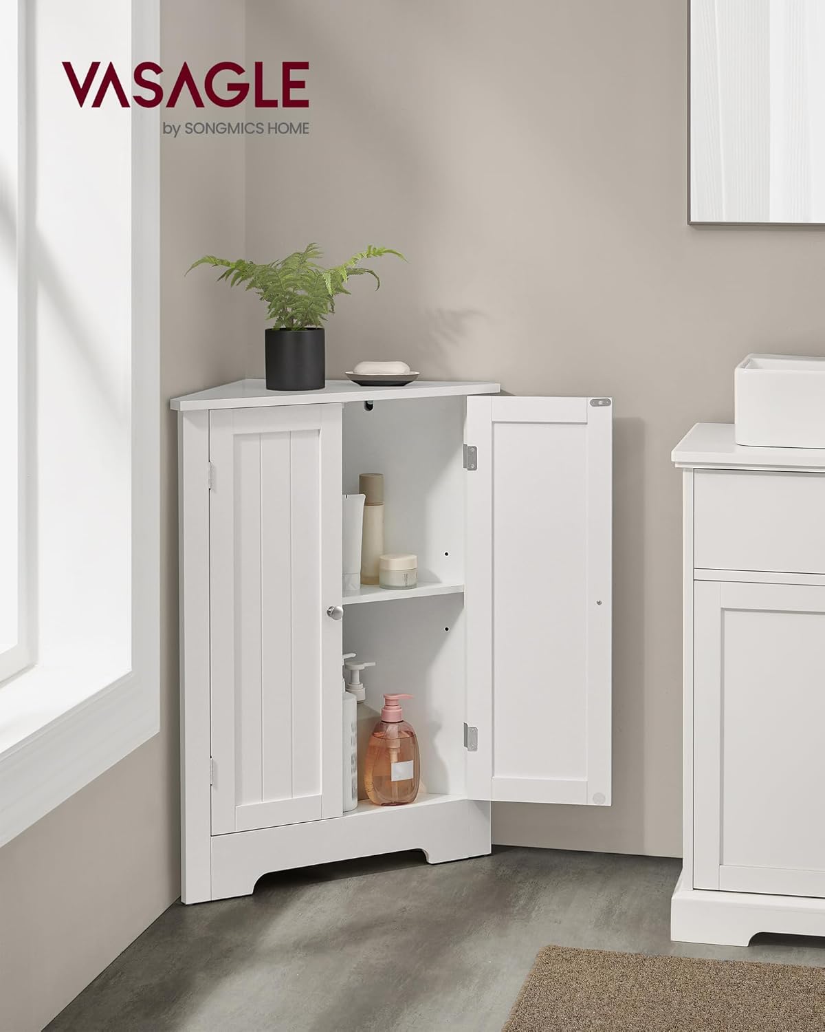 Vasagle Mobile Angolare Ante e Ripiano Regolabile, Bianco - immagine 2