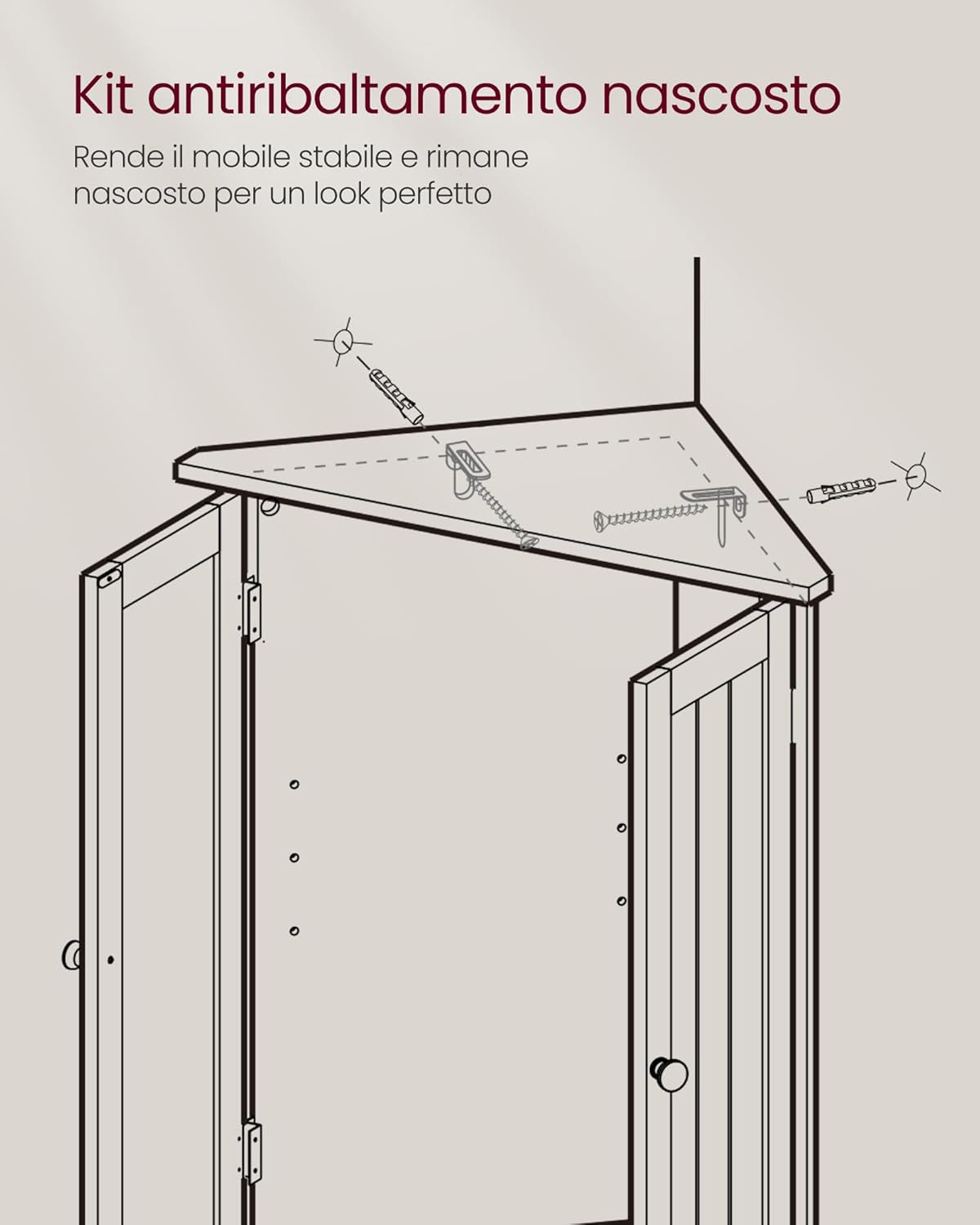 Vasagle Mobile Angolare Ante e Ripiano Regolabile, Bianco - immagine 6