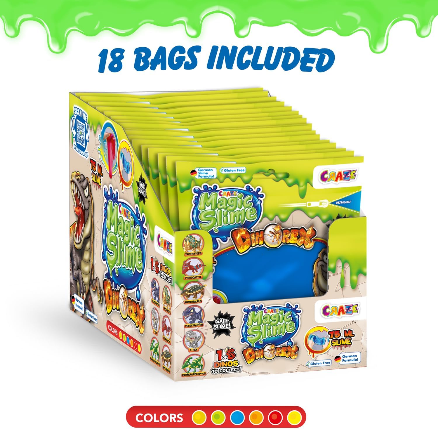 CRAZE Magic Slime 18 Foil Bag 75ml con Dinorex - immagine 2