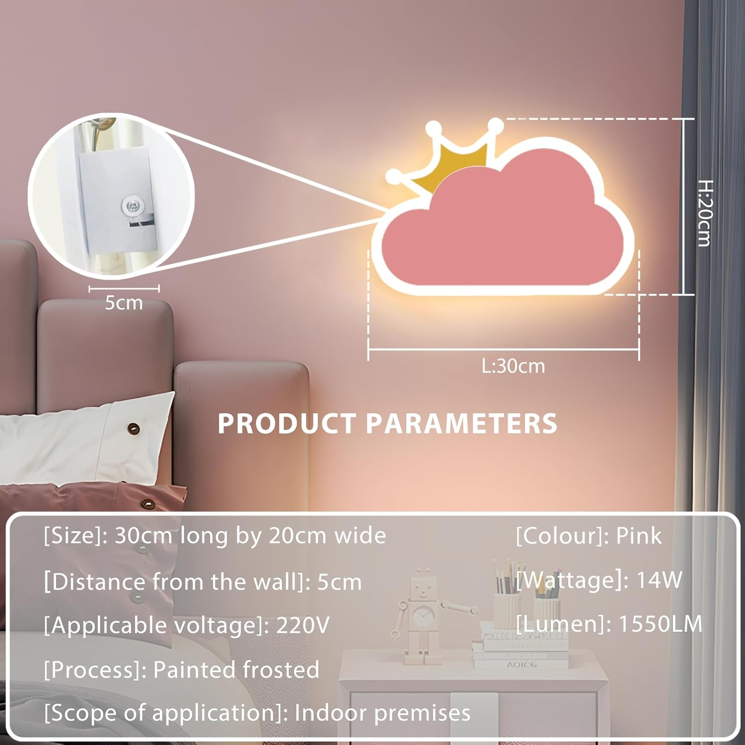 niuniaj Applique da Parete Interno 14W 1550LM, Rosa - immagine 6