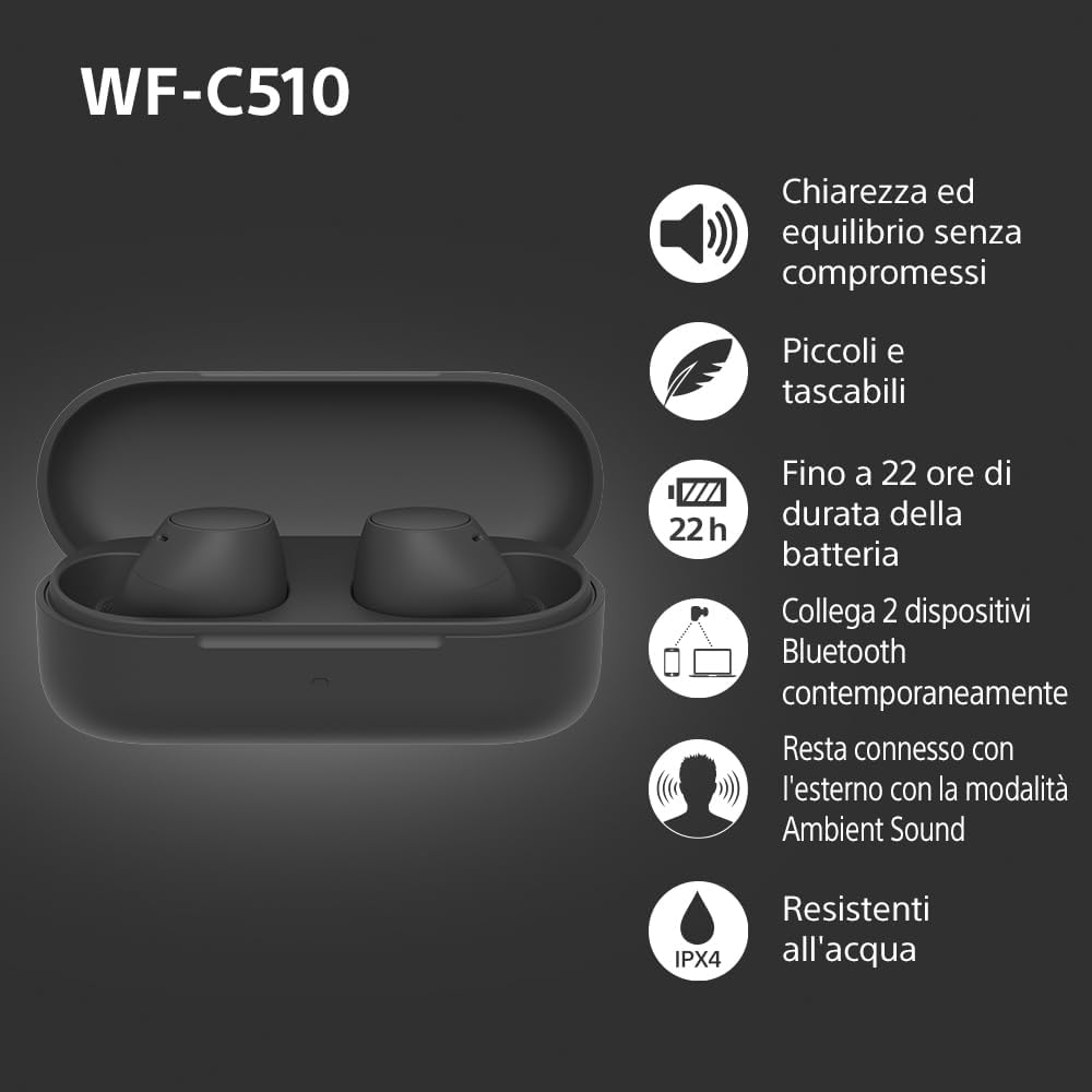 Sony WFC510 - Cuffie True Wireless Bluetooth, Nero - immagine 3