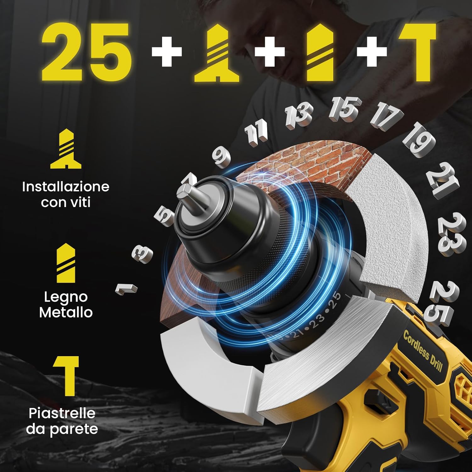 Avvitatore a Batteria 21V 45NM con 2 Batterie 2.0Ah - immagine 4