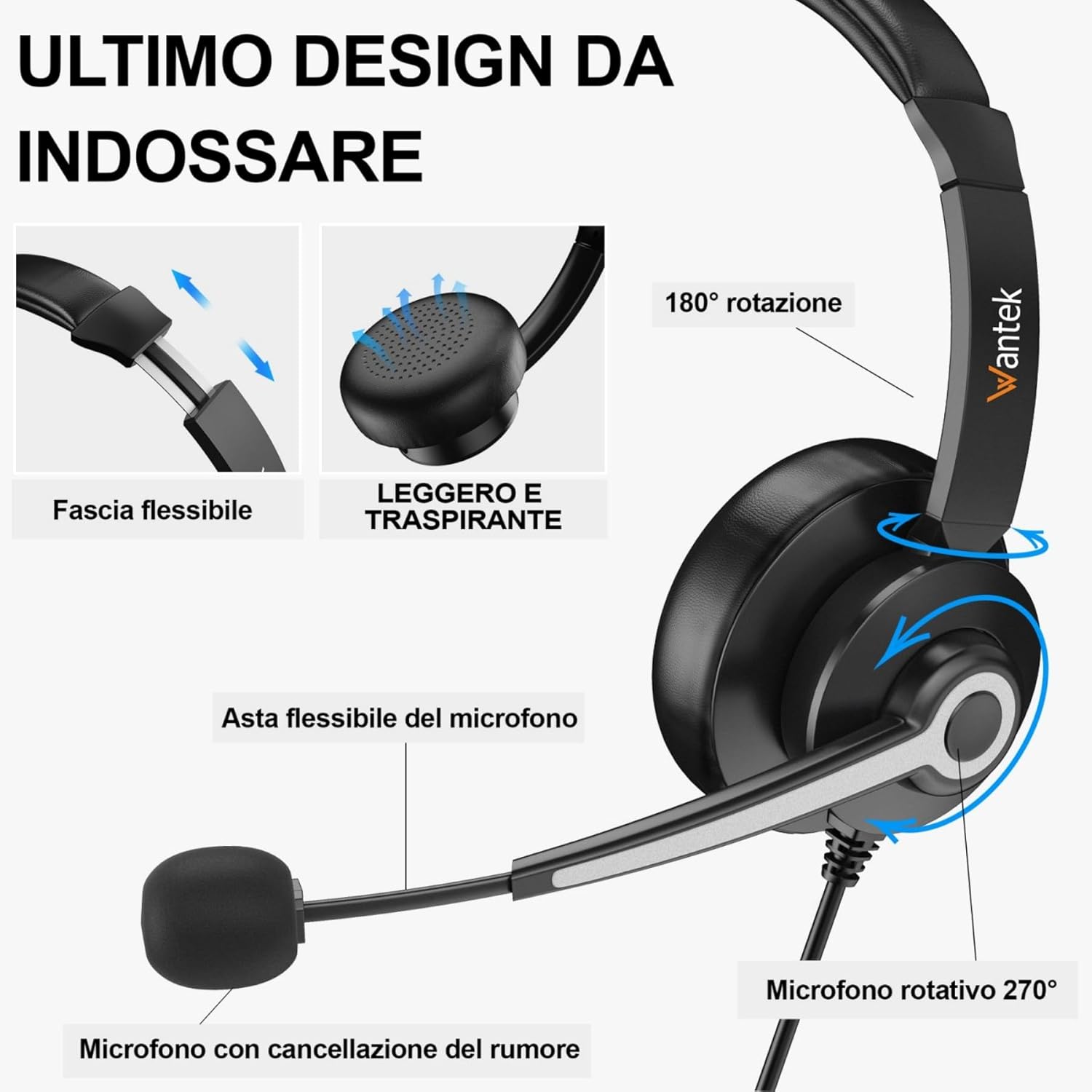 Wantek Cuffie USB con Microfono e Cancellazione Rumore - immagine 4