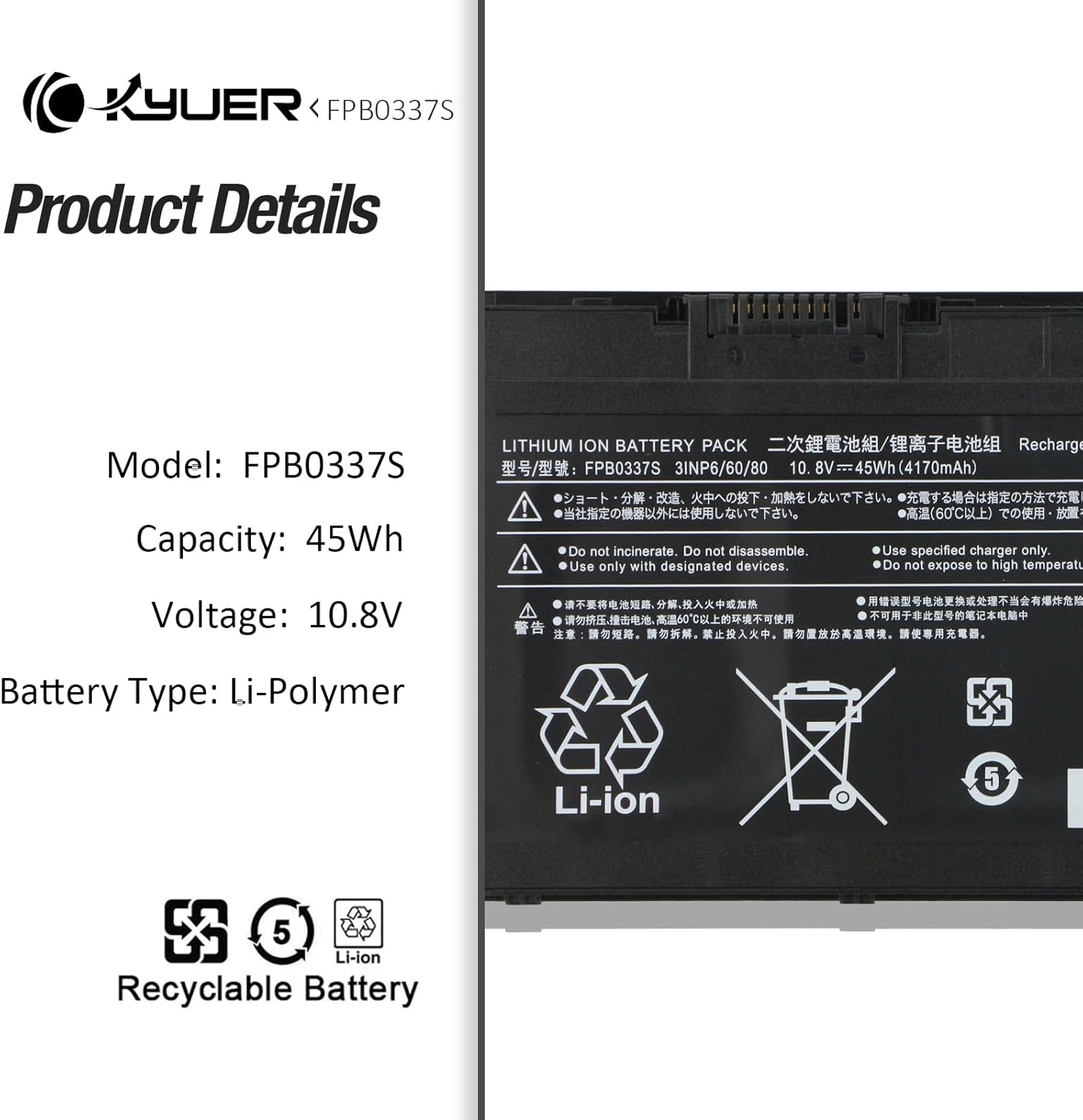 K Kyuer Batteria Laptop 45Wh per Fujitsu Lifebook - immagine 4