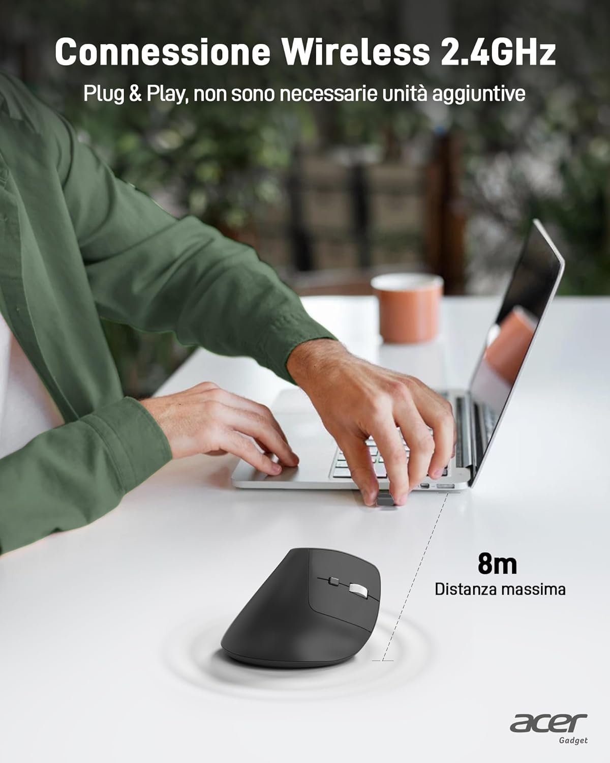 Acer Mouse Ergonomico Verticale Wireless Ricaricabile - immagine 2