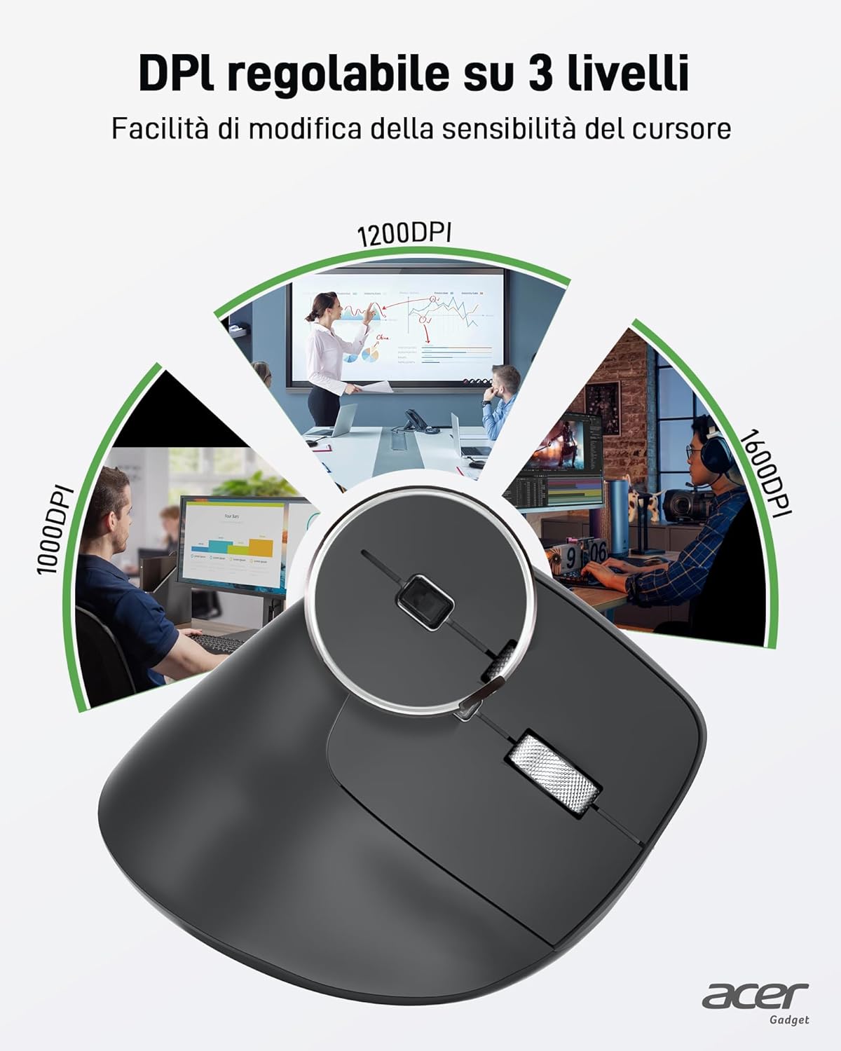 Acer Mouse Ergonomico Verticale Wireless Ricaricabile - immagine 4
