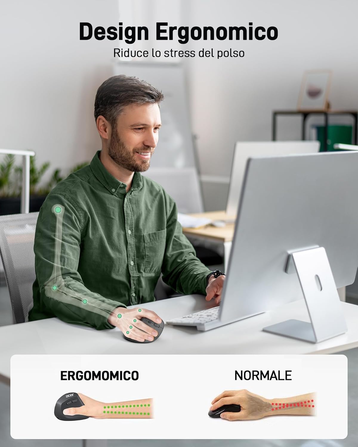 Acer Mouse Ergonomico Verticale Wireless Ricaricabile - immagine 7