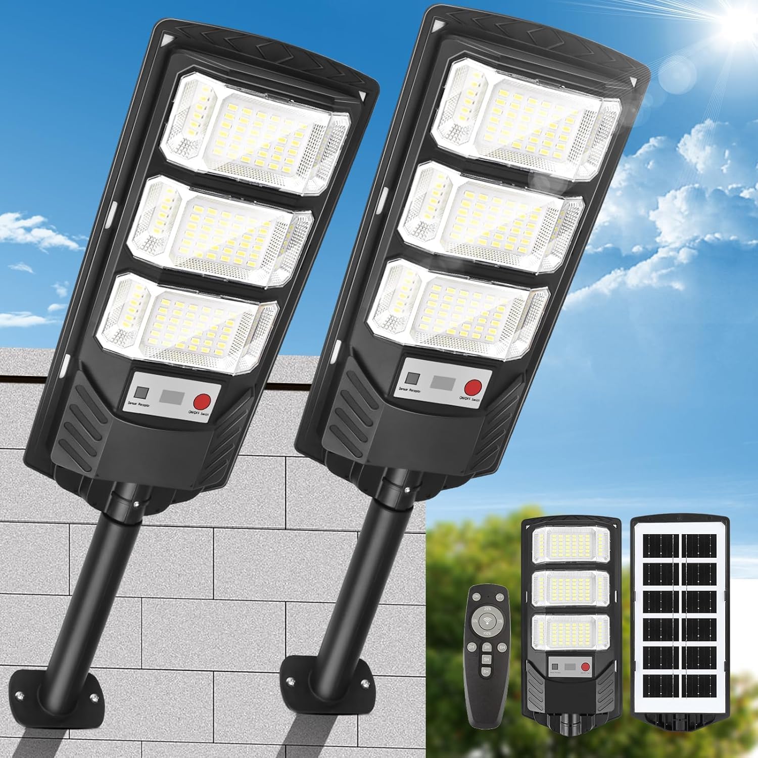 Lampione Solare Led Esterno 300W (2 pezzi) 6500K - immagine 1
