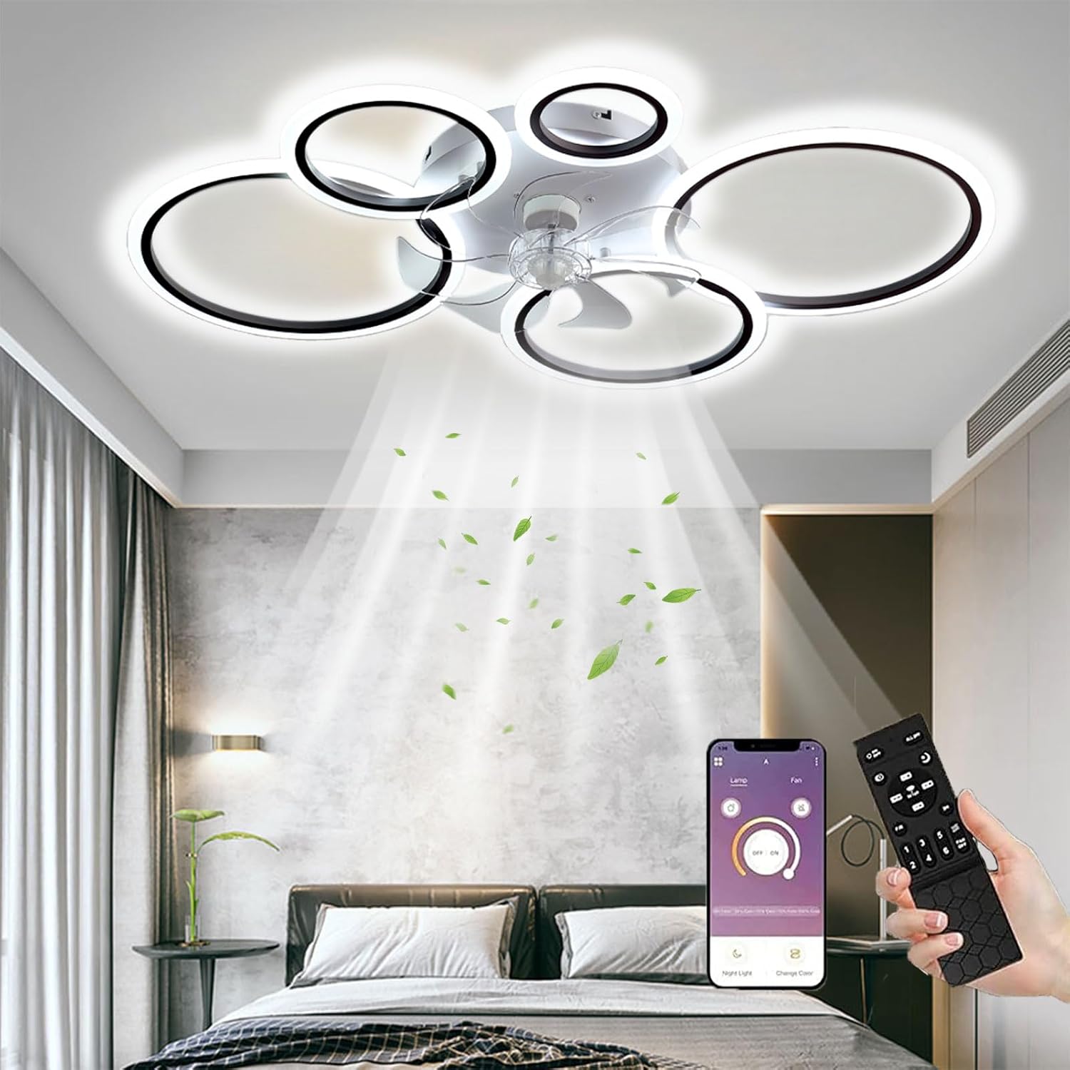 Ventilatore da Soffitto a LED con Luce 145W, Nero - immagine 1