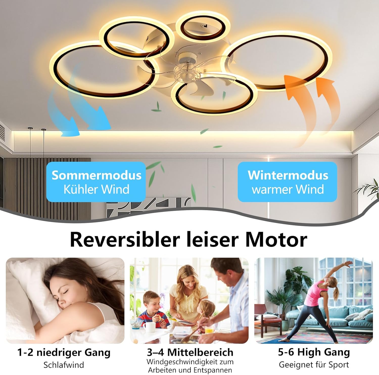 Ventilatore da Soffitto a LED con Luce 145W, Nero - immagine 4