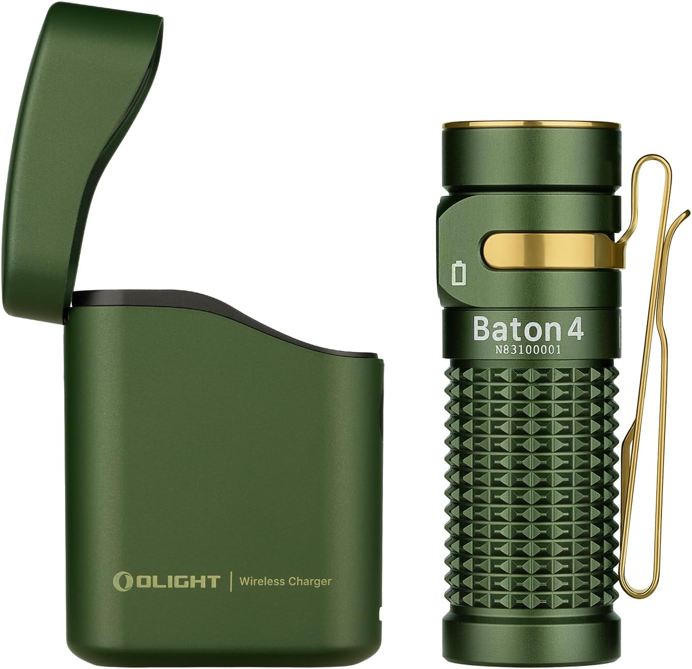 OLIGHT Baton 4 kit - Torcia EDC 1300lm con Scatola Ricarica, Verde - immagine 1