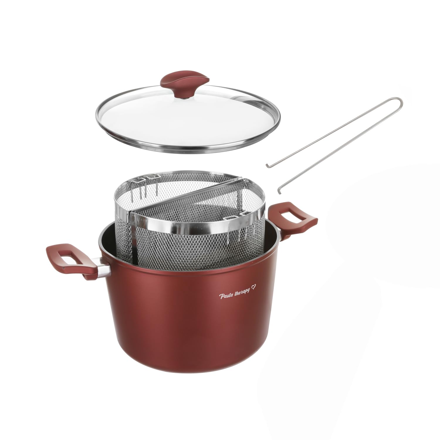 Casseruola per pasta bordeaux 22 cm con 2 cesti e coperchio