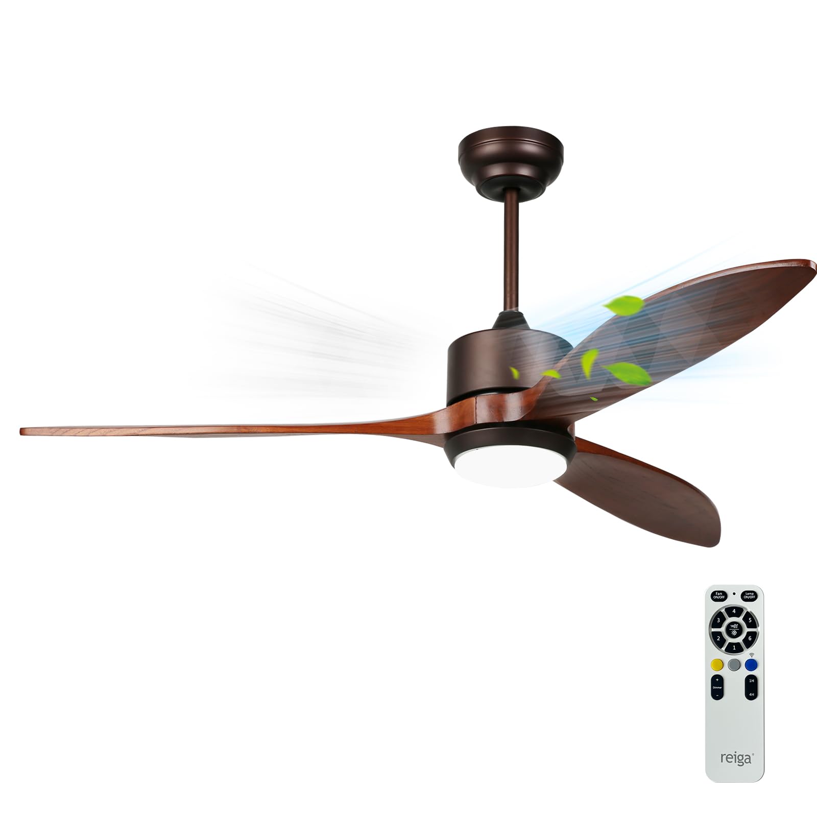 Reiga Ventilatore da Soffitto 132cm Noce con Luce e Telecomando