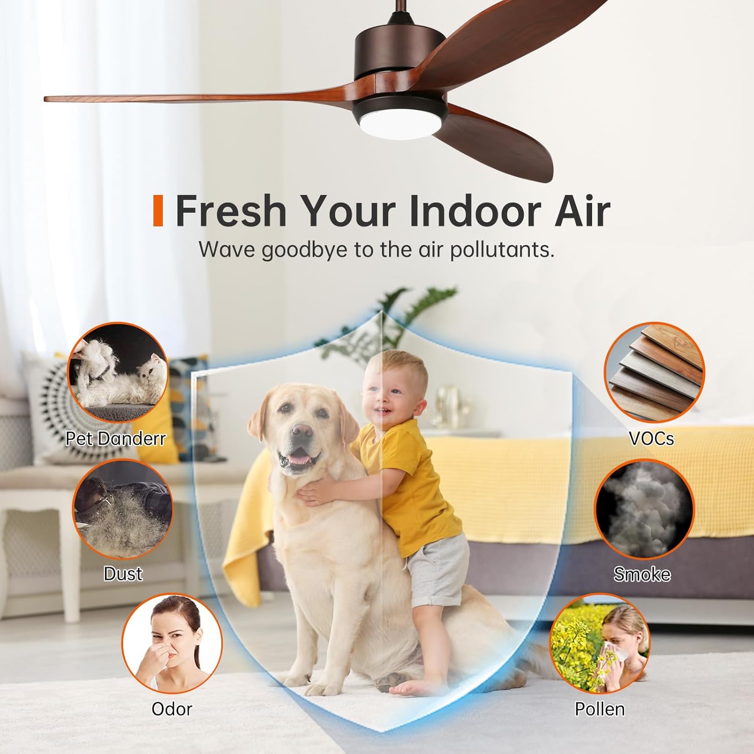 Reiga Ventilatore da Soffitto 132cm Noce con Luce e Telecomando - immagine 2