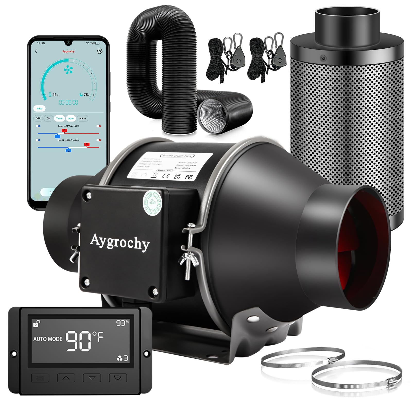 Aygrochy Ventilatore per Tubi con App WiFi 100mm