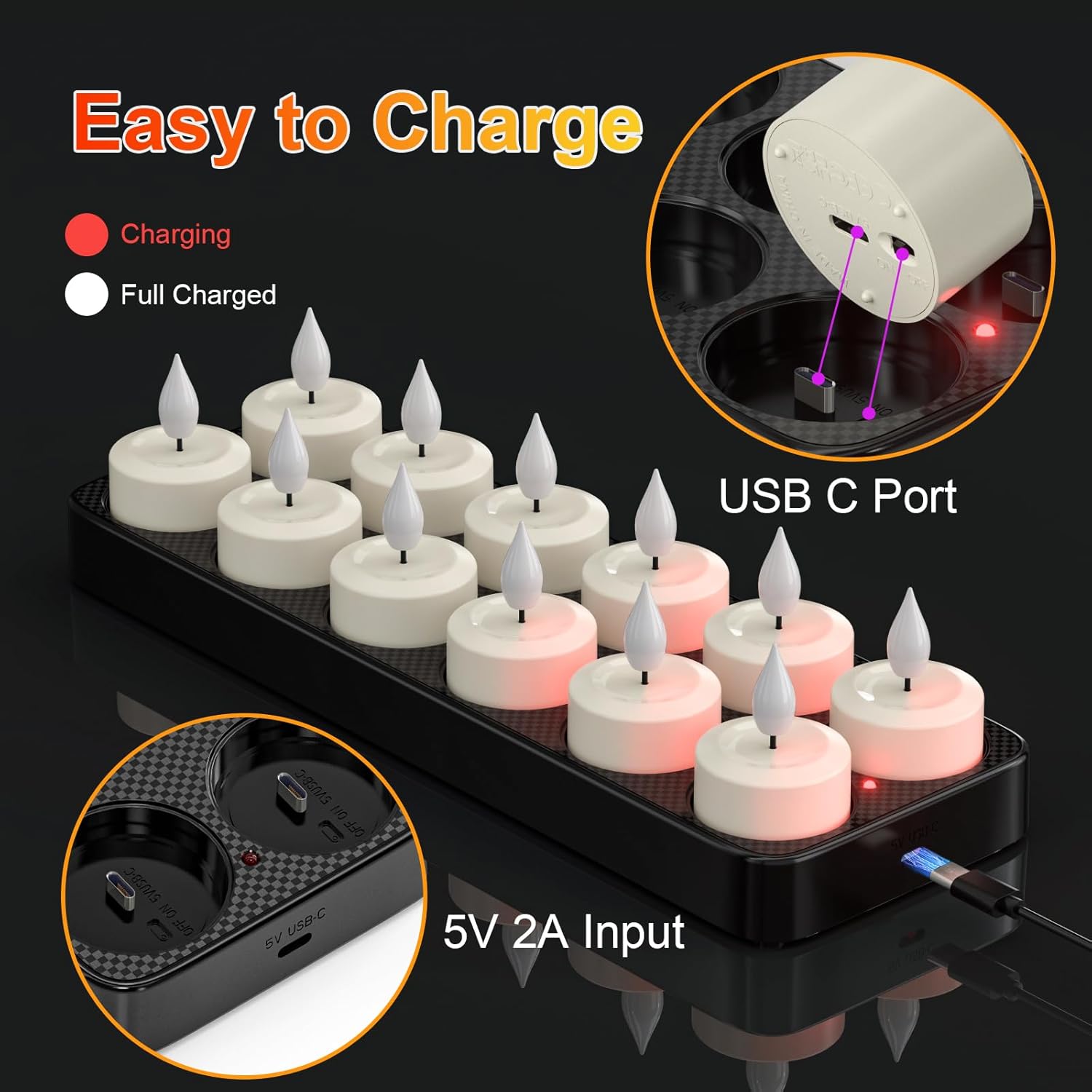 PChero 12 Candele LED Ricaricabili con Telecomando - immagine 2