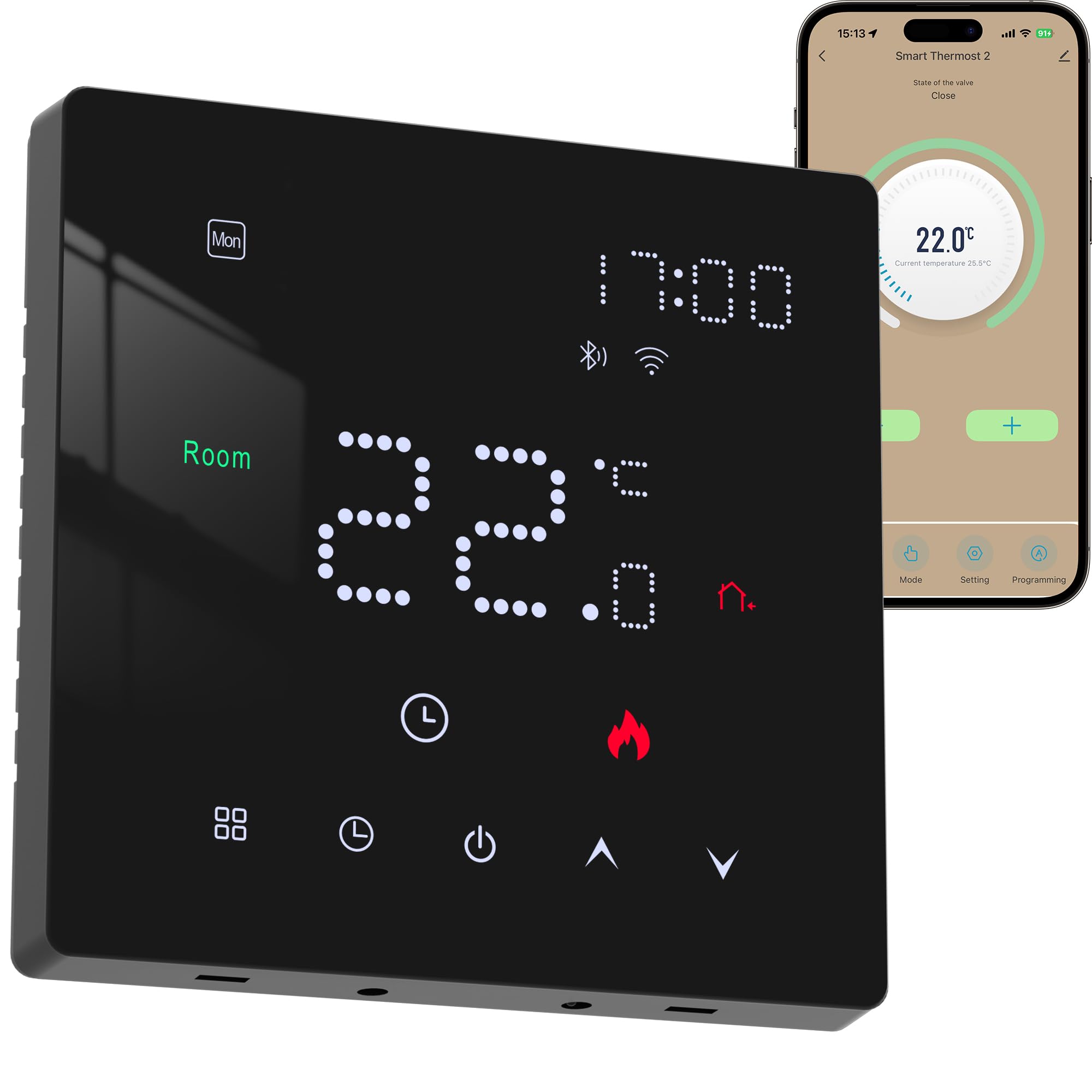 Termostato WiFi Beok Boiler 230V, Nero