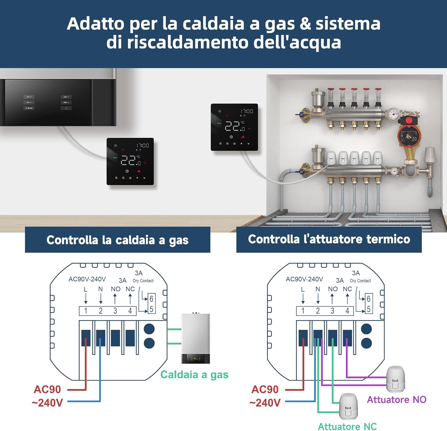 Termostato WiFi Beok Boiler 230V, Nero - immagine 3