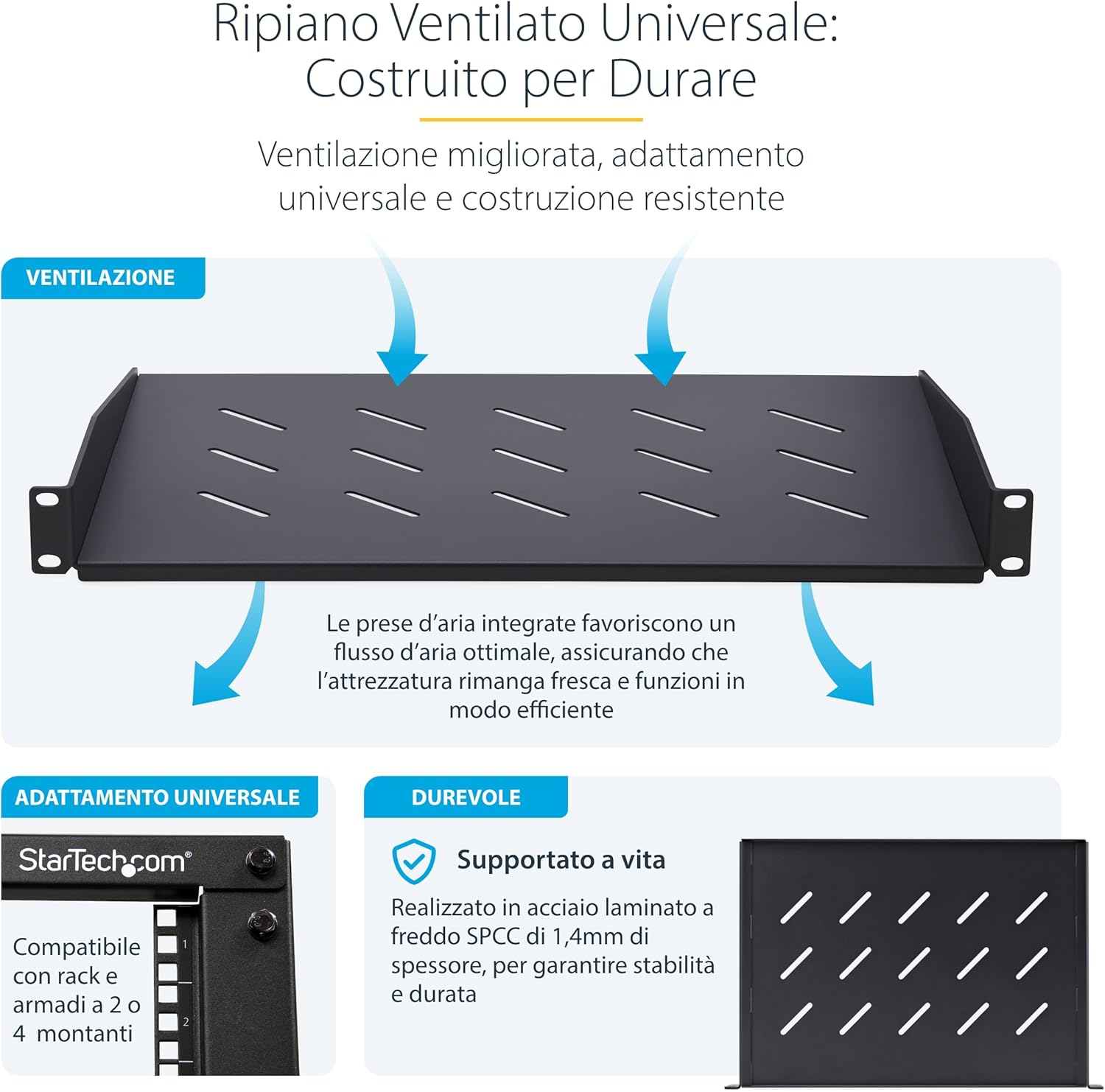 Startech.com Ripiano Rack 19" 1U Ventilato - immagine 2