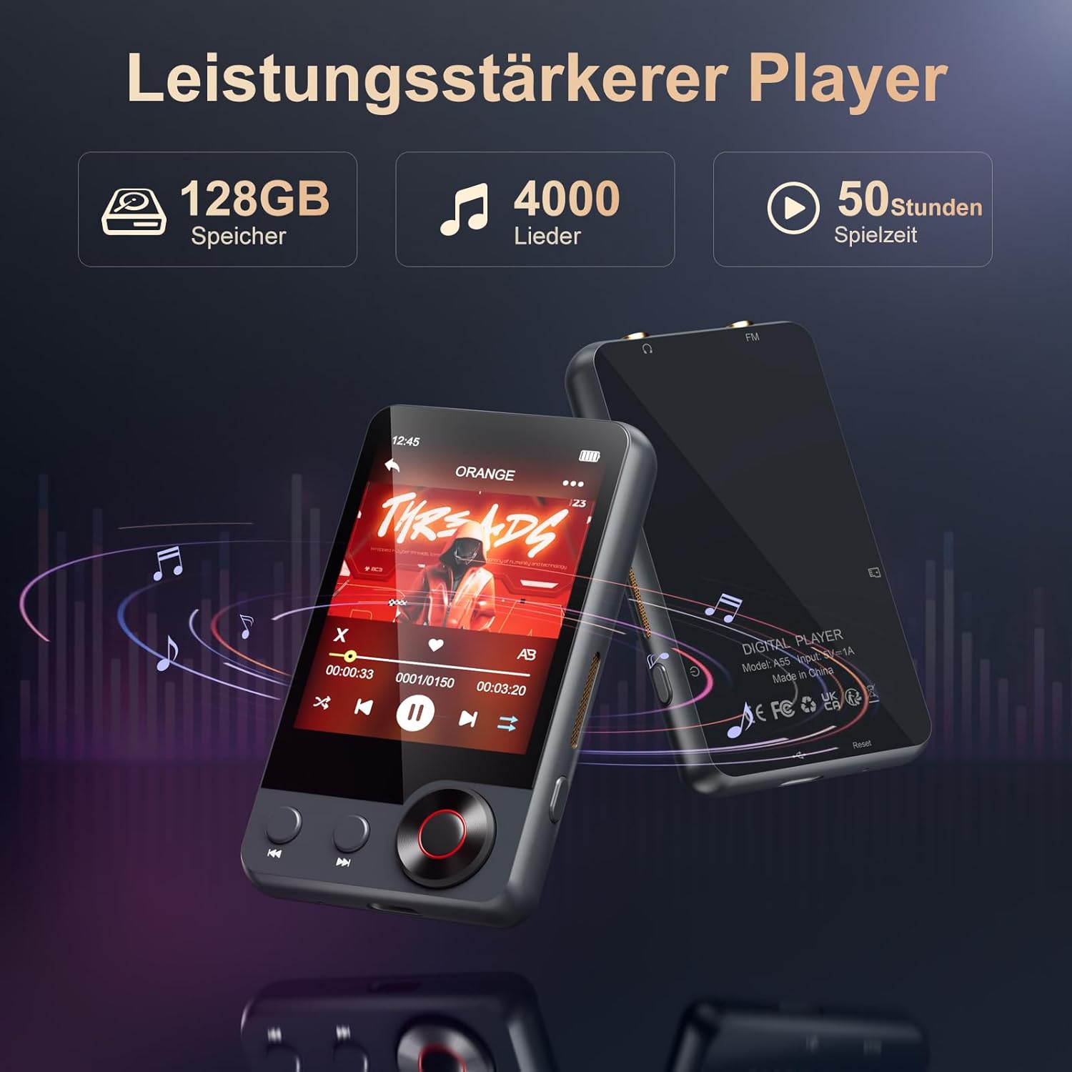 Lettore MP3 128GB con Bluetooth 5.3 Touchscreen 2.4" - immagine 4