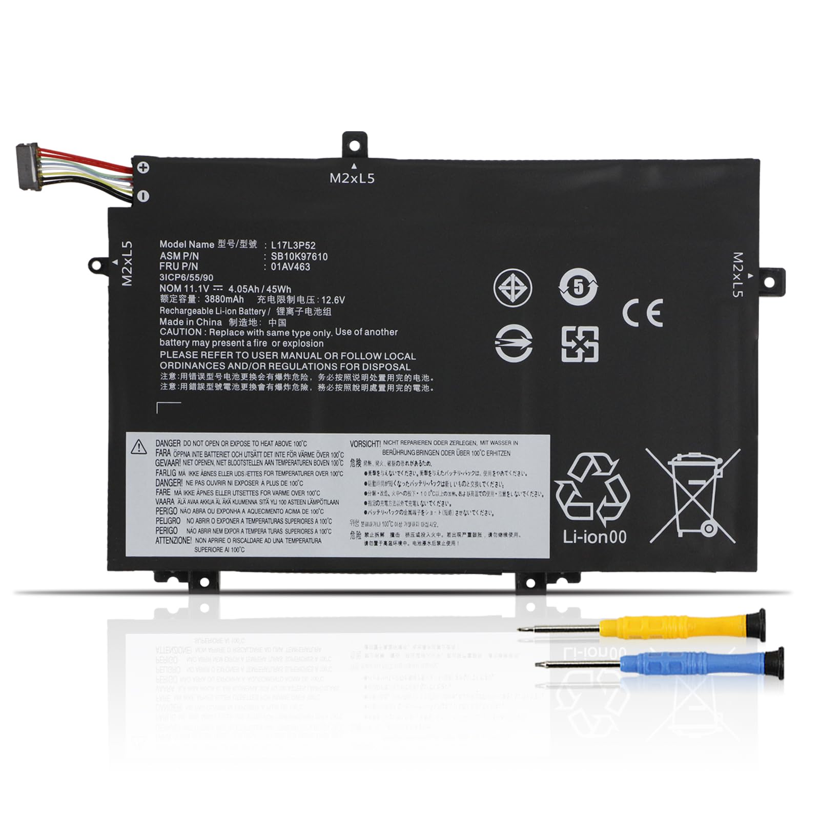 Batteria L17L3P52 45Wh per Lenovo ThinkPad L480 L490 L580 L590