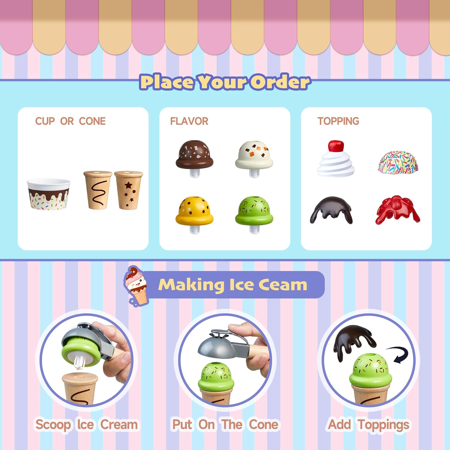 Carrello Gelato in Legno con Giocattoli - immagine 3