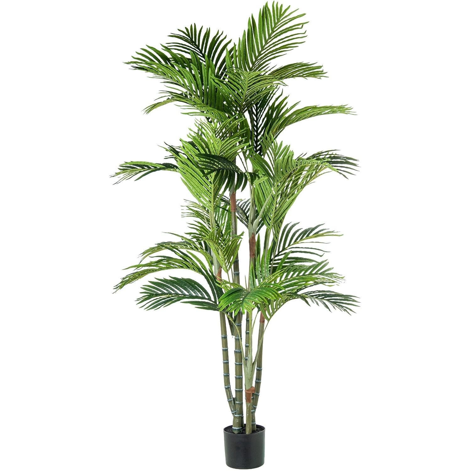 Pianta artificiale di una palma bambù con 6 tronchi in PVC in verde 190x55x55cm