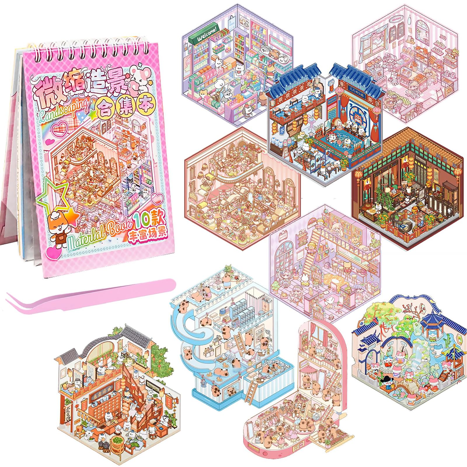 Omnikryp Set 36 Adesivi di Scena 3D per Case in Miniatura