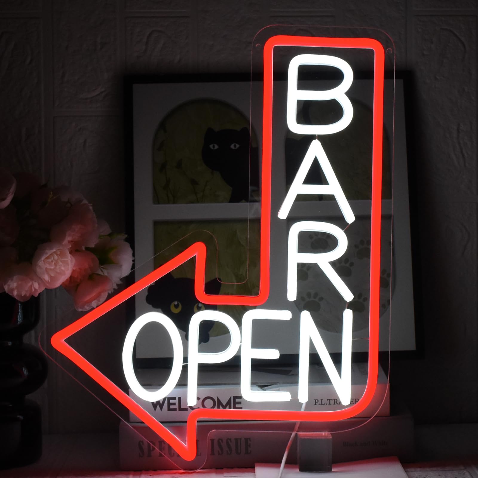 Bar Open Insegna Neon LED con Freccia