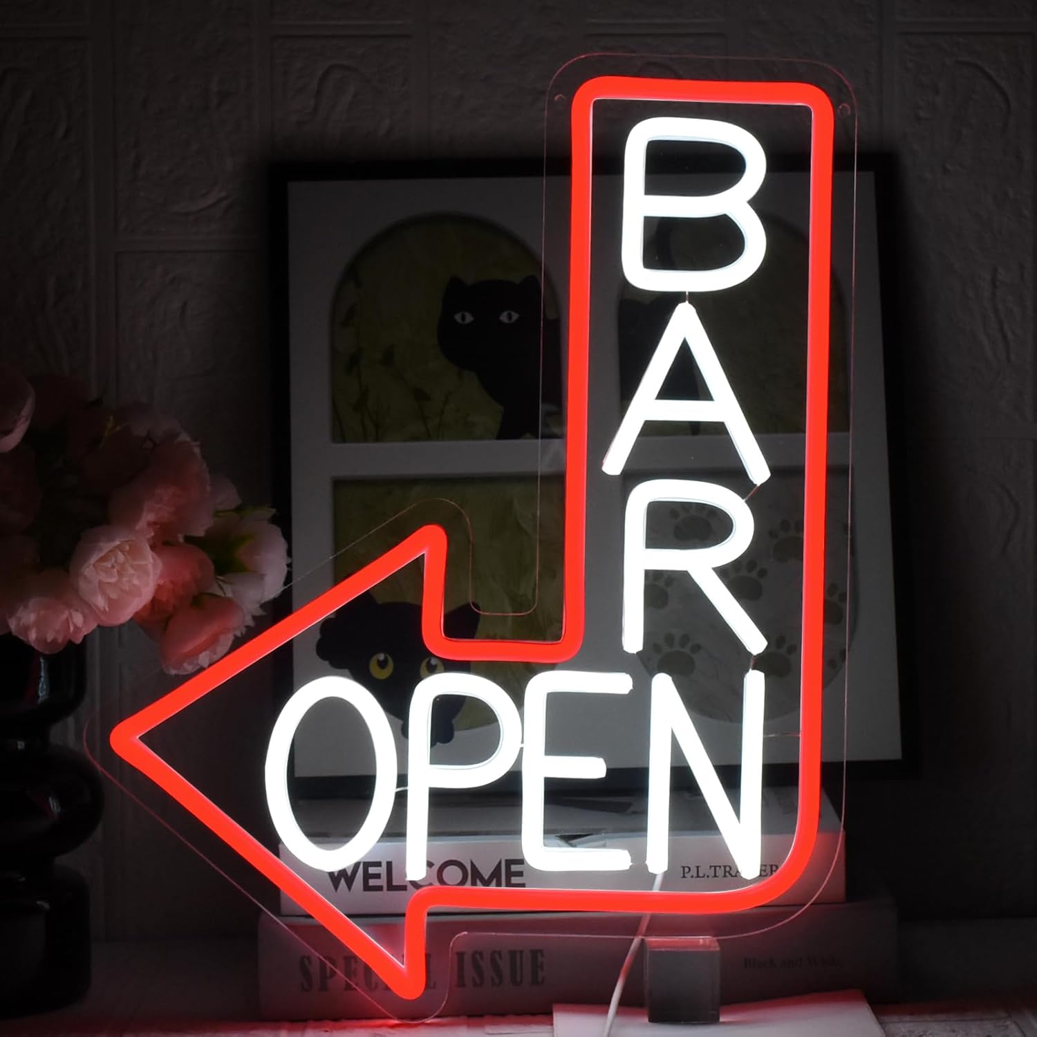 Bar Open Insegna Neon LED con Freccia - immagine 1