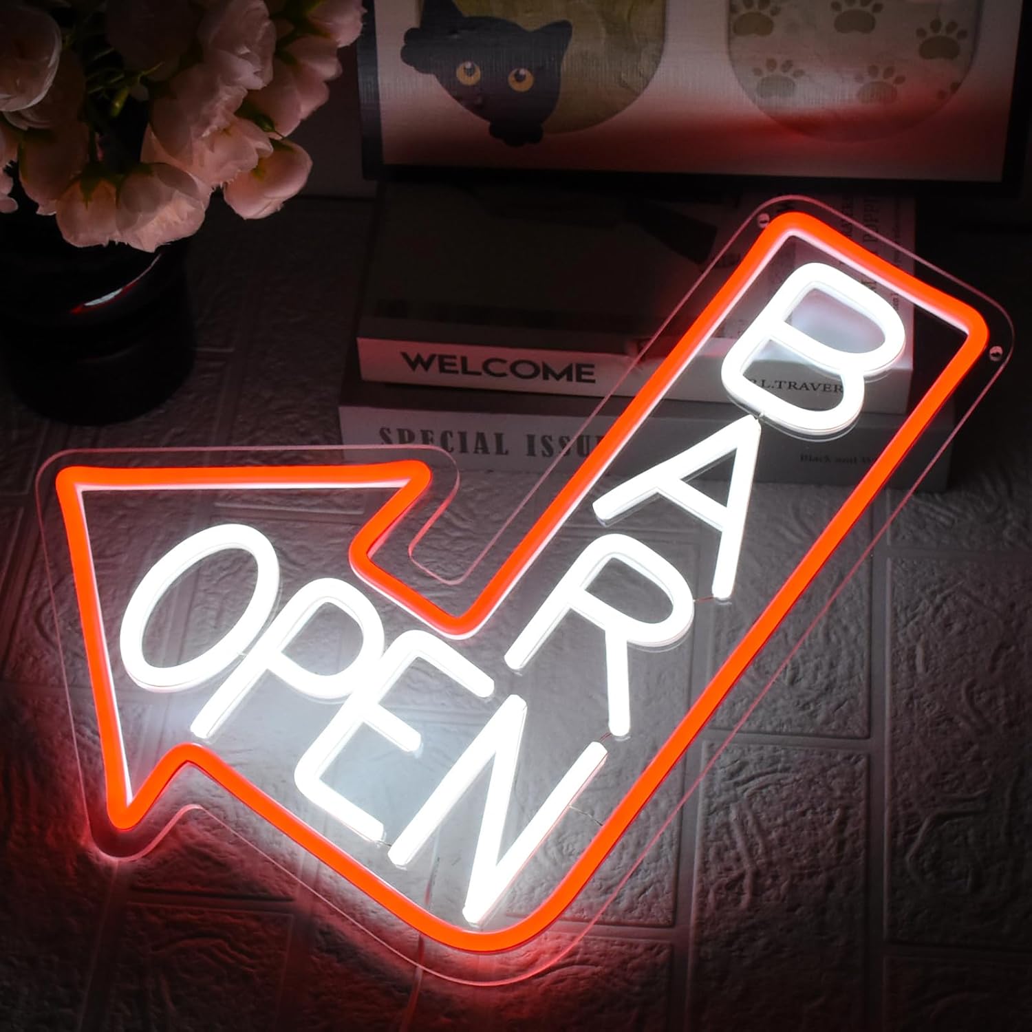 Bar Open Insegna Neon LED con Freccia - immagine 2