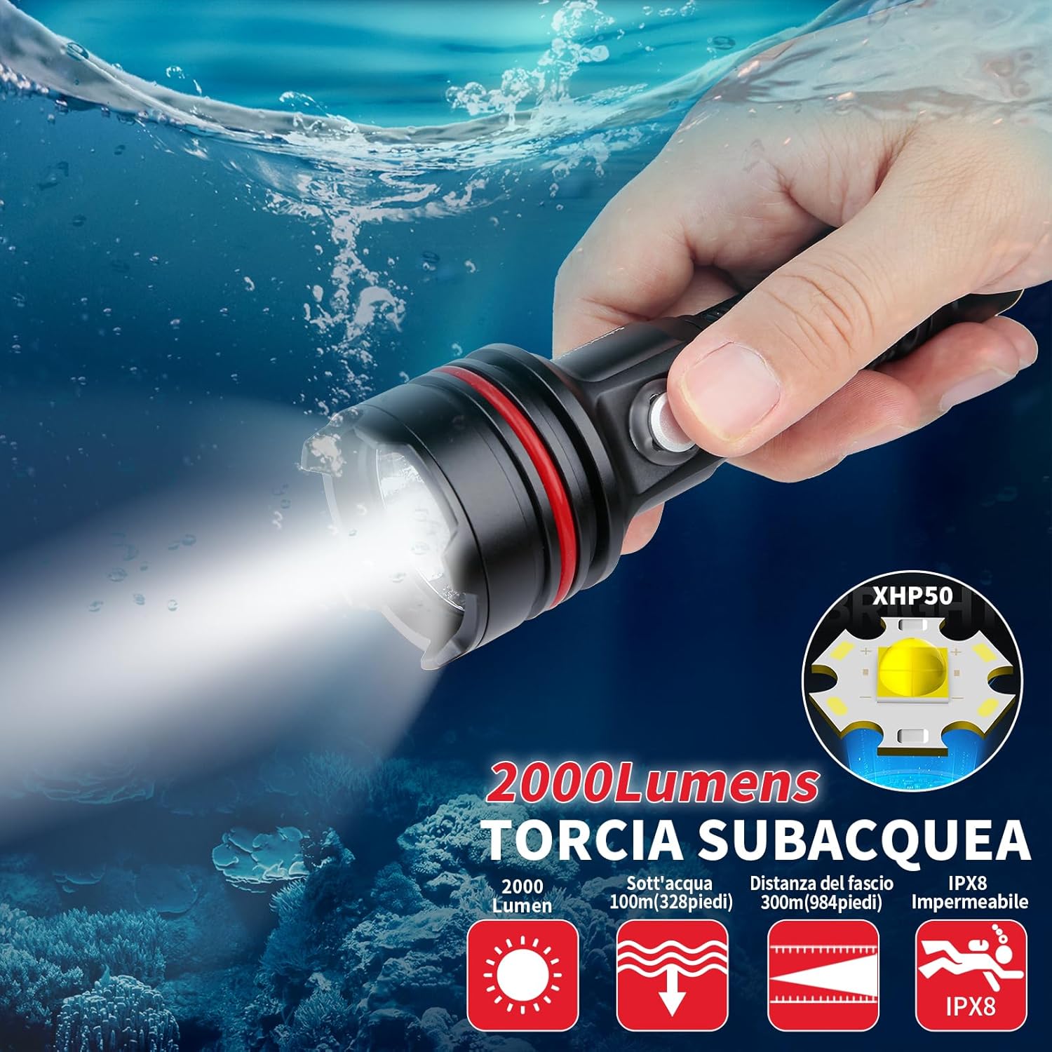Torcia Subacquea Submariner-14S 2000 Lumen - immagine 2
