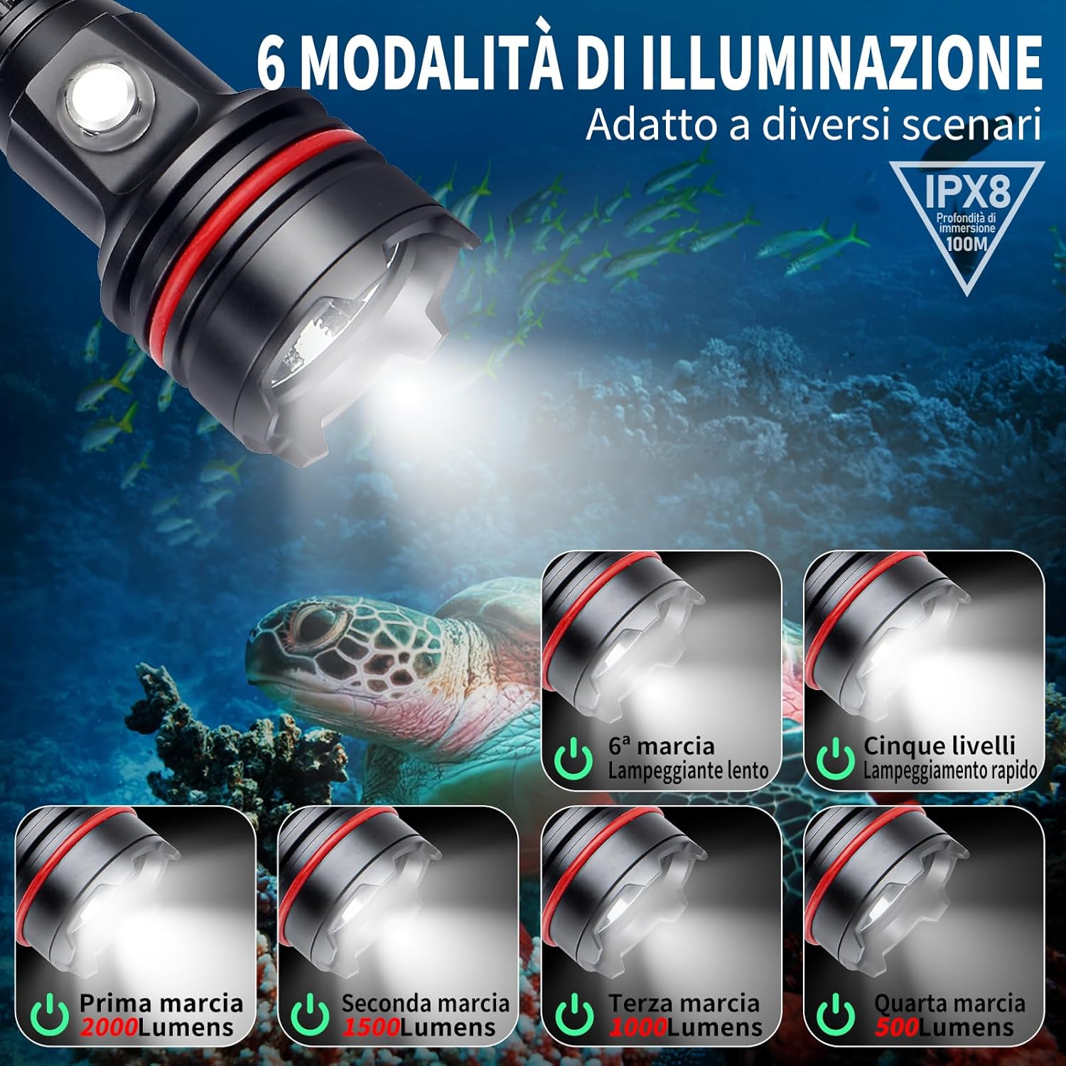 Torcia Subacquea Submariner-14S 2000 Lumen - immagine 3