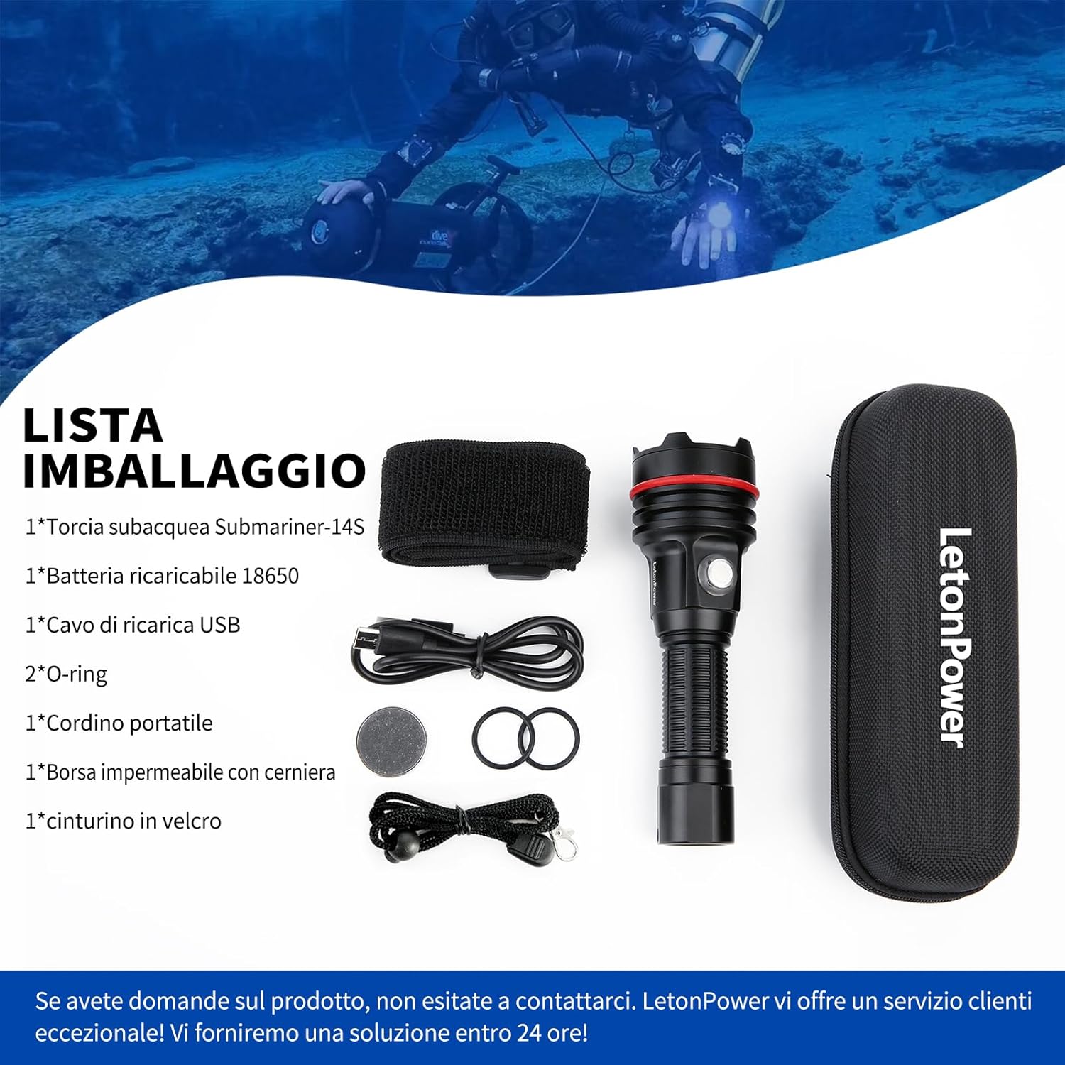 Torcia Subacquea Submariner-14S 2000 Lumen - immagine 8