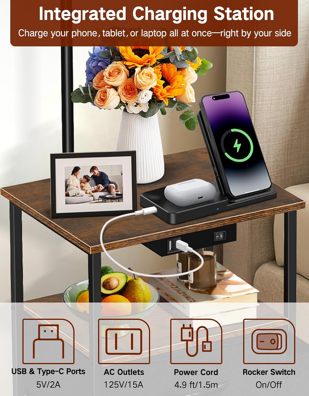 Lampada da Terra con Tavolino e 2 Cassetti - immagine 3