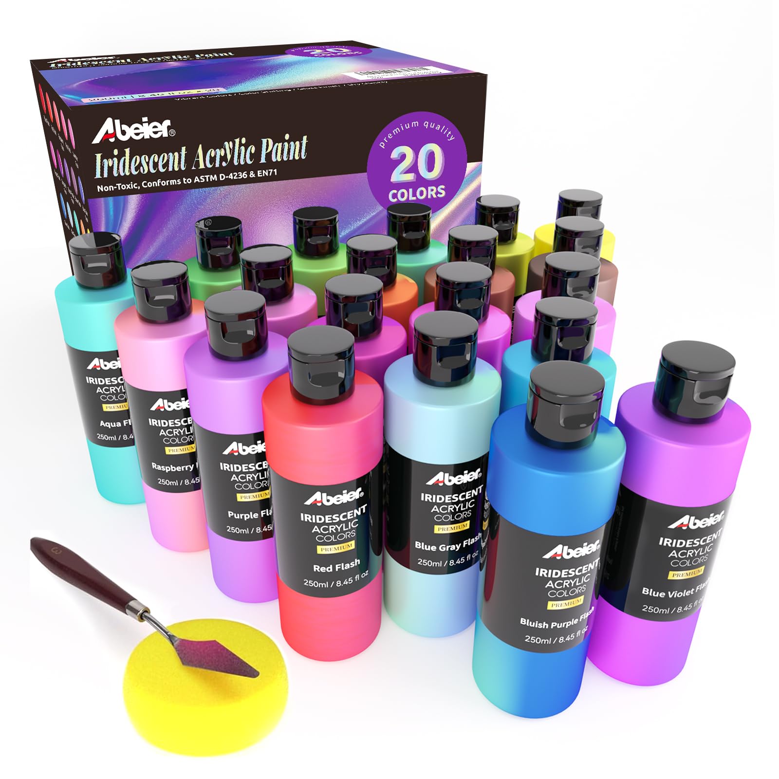 Abeier Bulk - Set 20 Colori Acrilici Iridescenti 250 ml