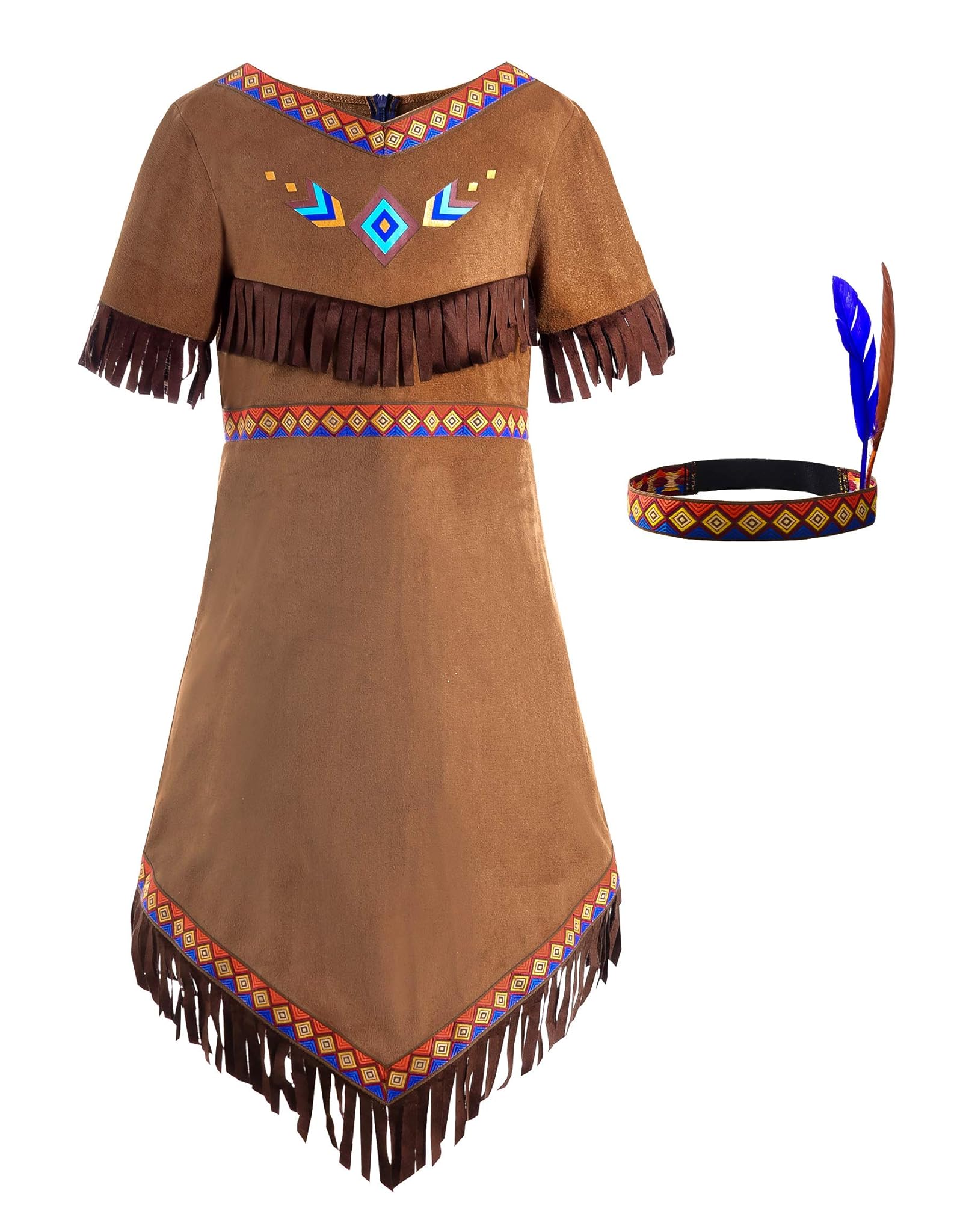 ReliBeauty Costume Indigena Bambina Vestito Carnevale Ragazza con Accessori