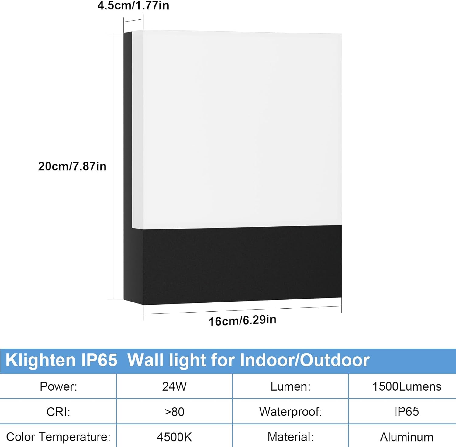 Klighten 2 Pezzi Lampade da Parete LED 24W IP65, Nero - immagine 4