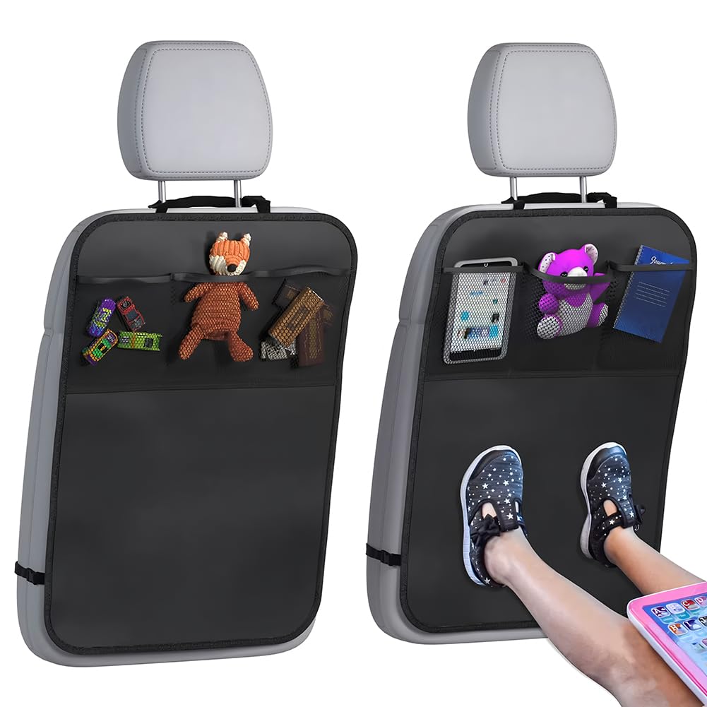 2 Pezzi Protezione Schienale Auto, Proteggi Sedile Autos Bambini Posteriore,Tessuto Impermeabile per Mantieni Auto Pulita e Ordinata, Con 3 Tasche Di Organizzo, Nero