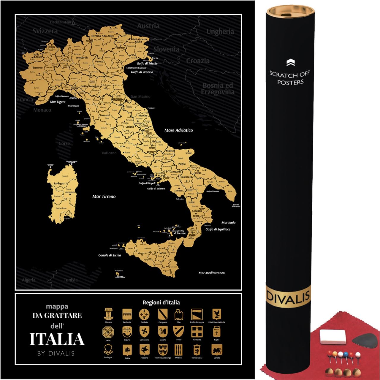 Divalis Mappa Italia da Grattare da Muro