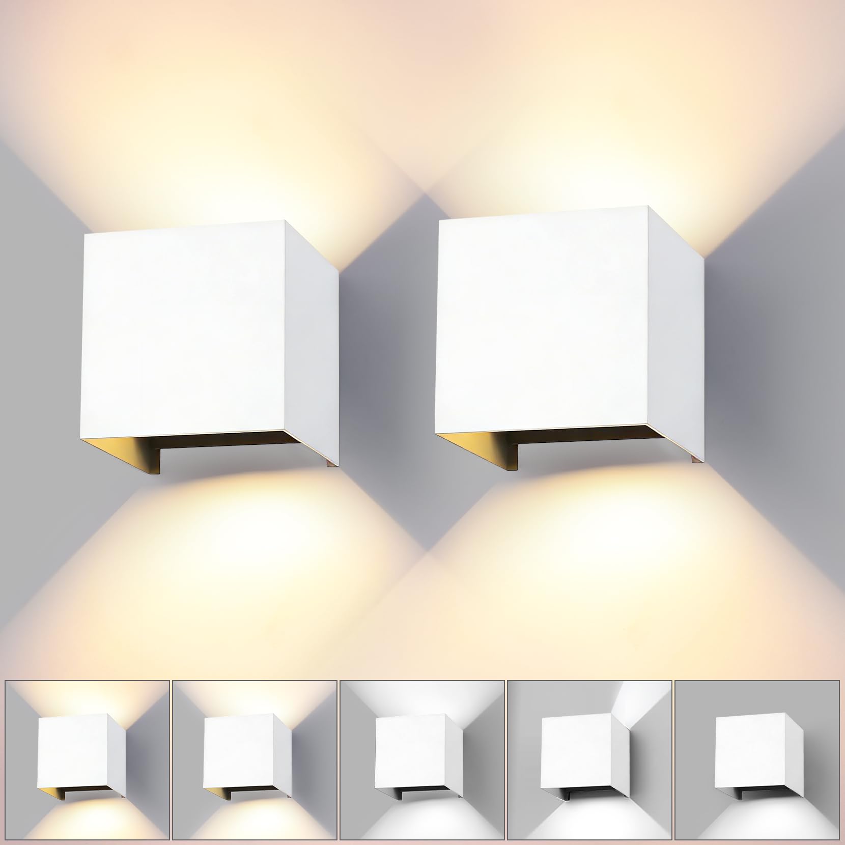 Applique da Parete a Cubo 2 Pezzi 15W LED, Bianco 11cm
