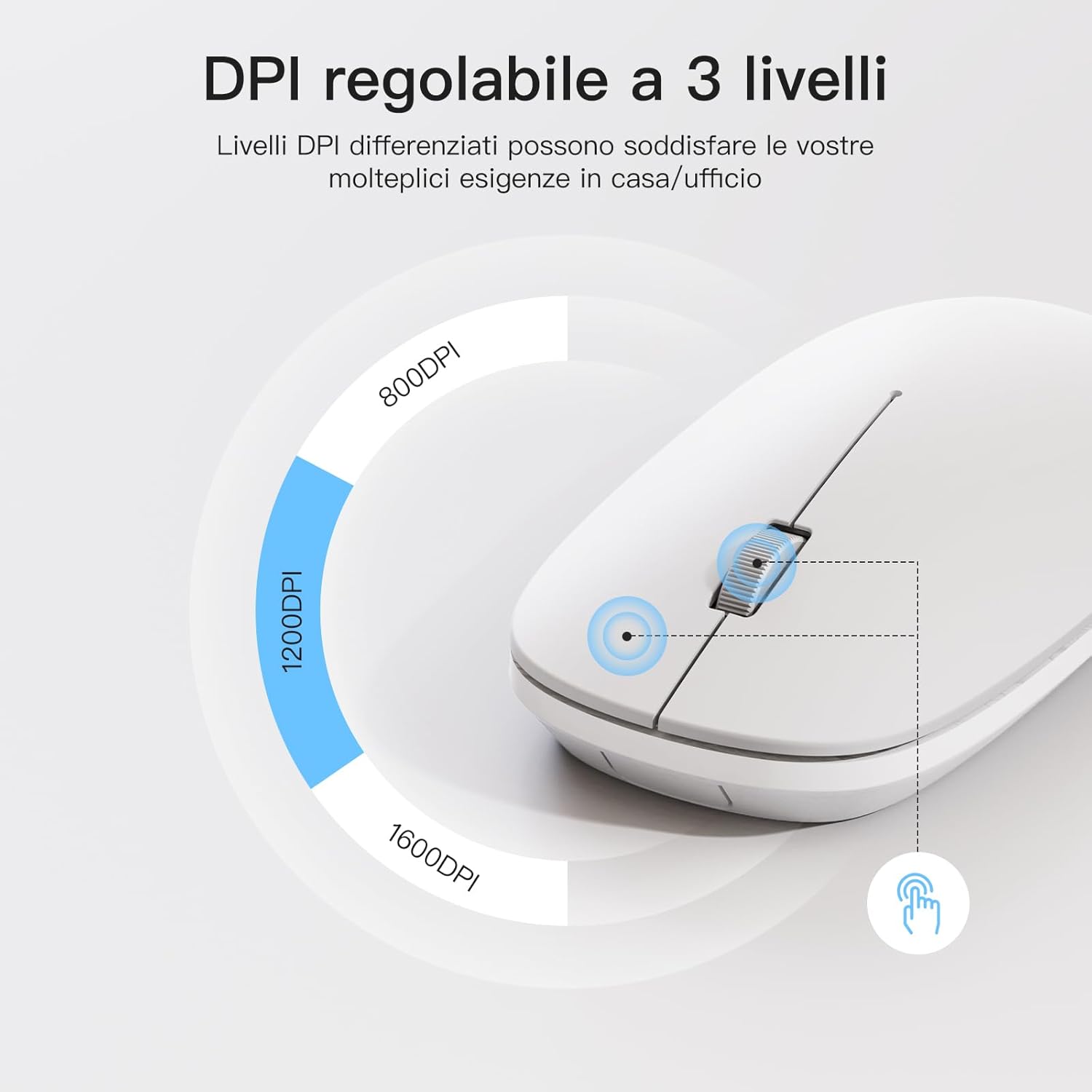 Omoton Mouse Bluetooth Wireless, Bianco - immagine 4